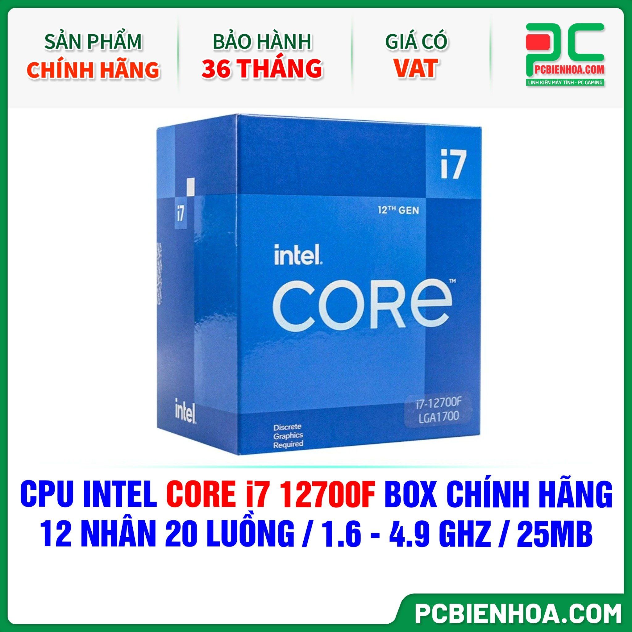 CPU INTEL CORE i7 12700F BOX CHÍNH HÃNG ( 12 NHÂN 20 LUỒNG / 1.6 - 4.9 GHZ / 25MB )
