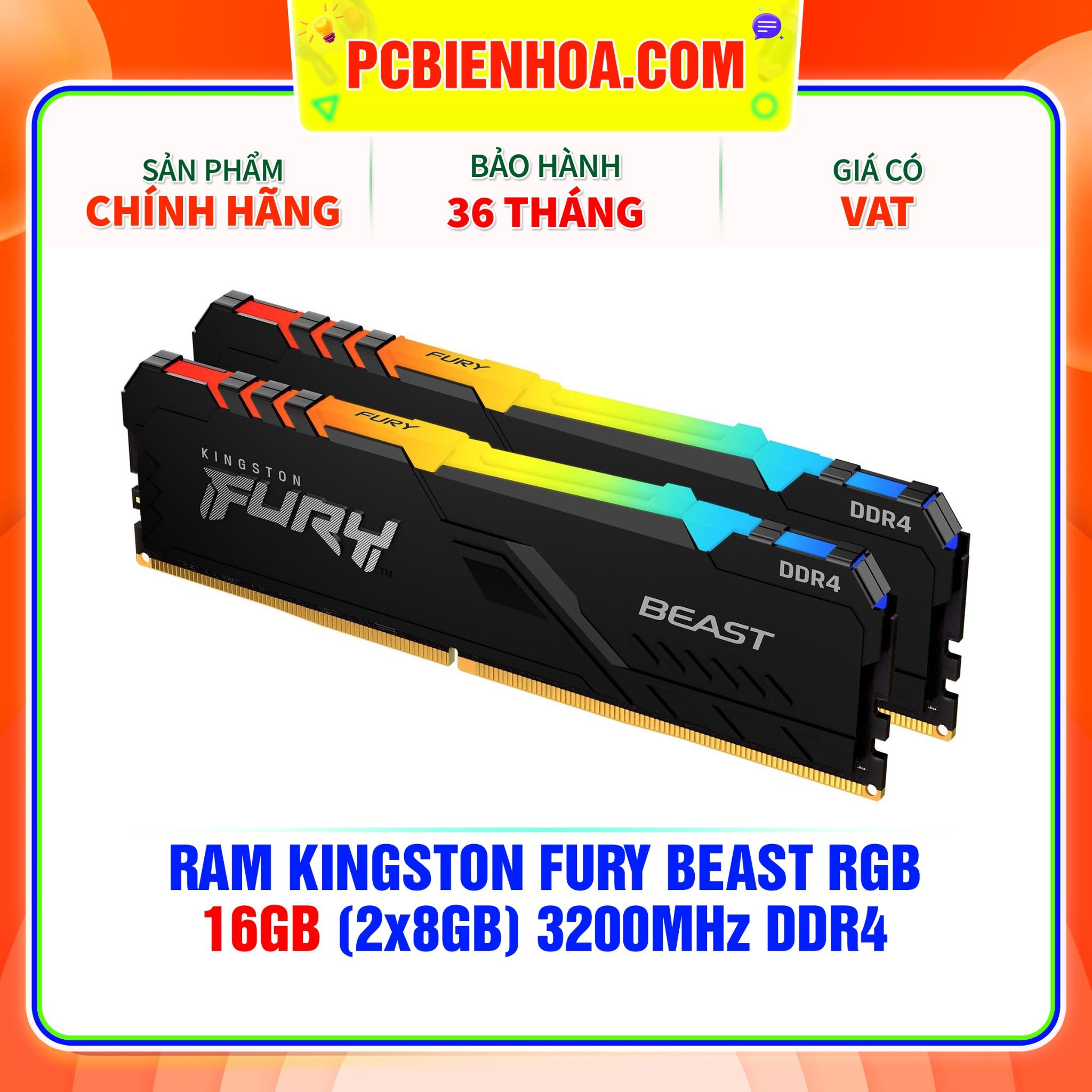  RAM KINGSTON FURY BEAST RGB 16GB (2x8GB) 3200MHz DDR4 ( KF432C16BBAK2/16 ) 