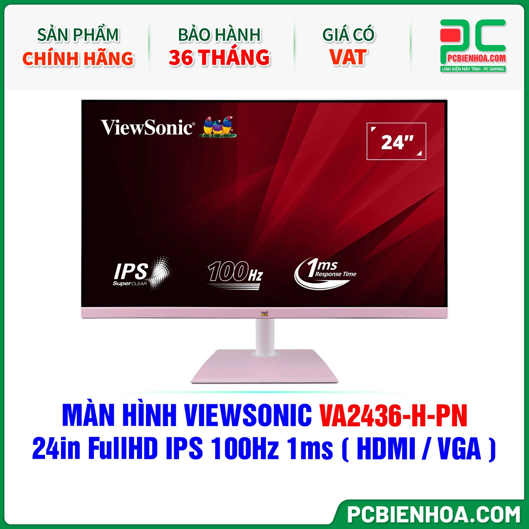 MÀN HÌNH VIEWSONIC VA2436-H-PN MÀU HỒNG - 24in FullHD IPS 100Hz 1ms ( HDMI / VGA )