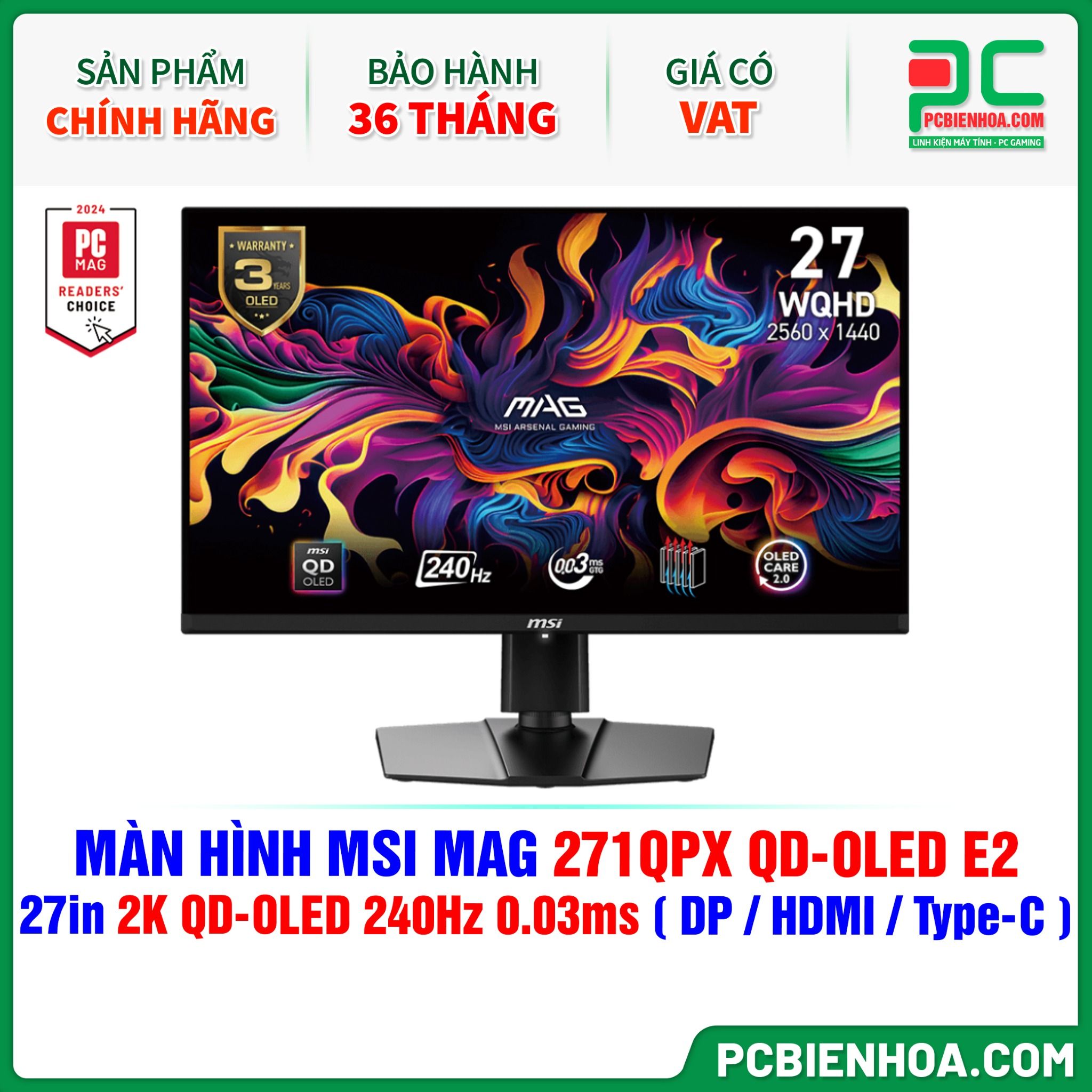 MÀN HÌNH MSI MAG 271QPX QD-OLED E2 - 27in 2K QD-OLED 240Hz 0.03ms ( DP / HDMI / USB Type-C )