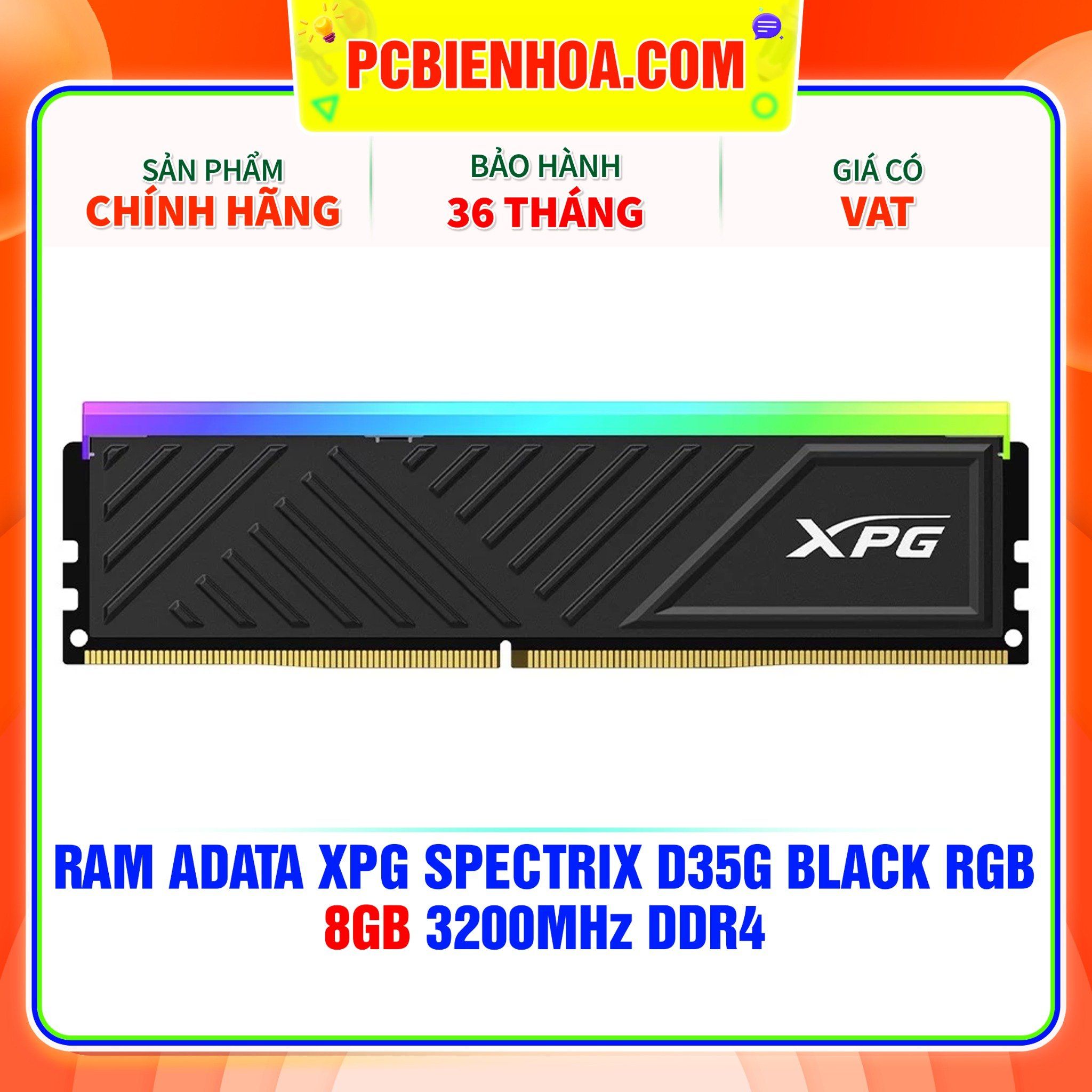  RAM ADATA XPG SPECTRIX D35G BLACK RGB - 8GB 3200MHz DDR4 