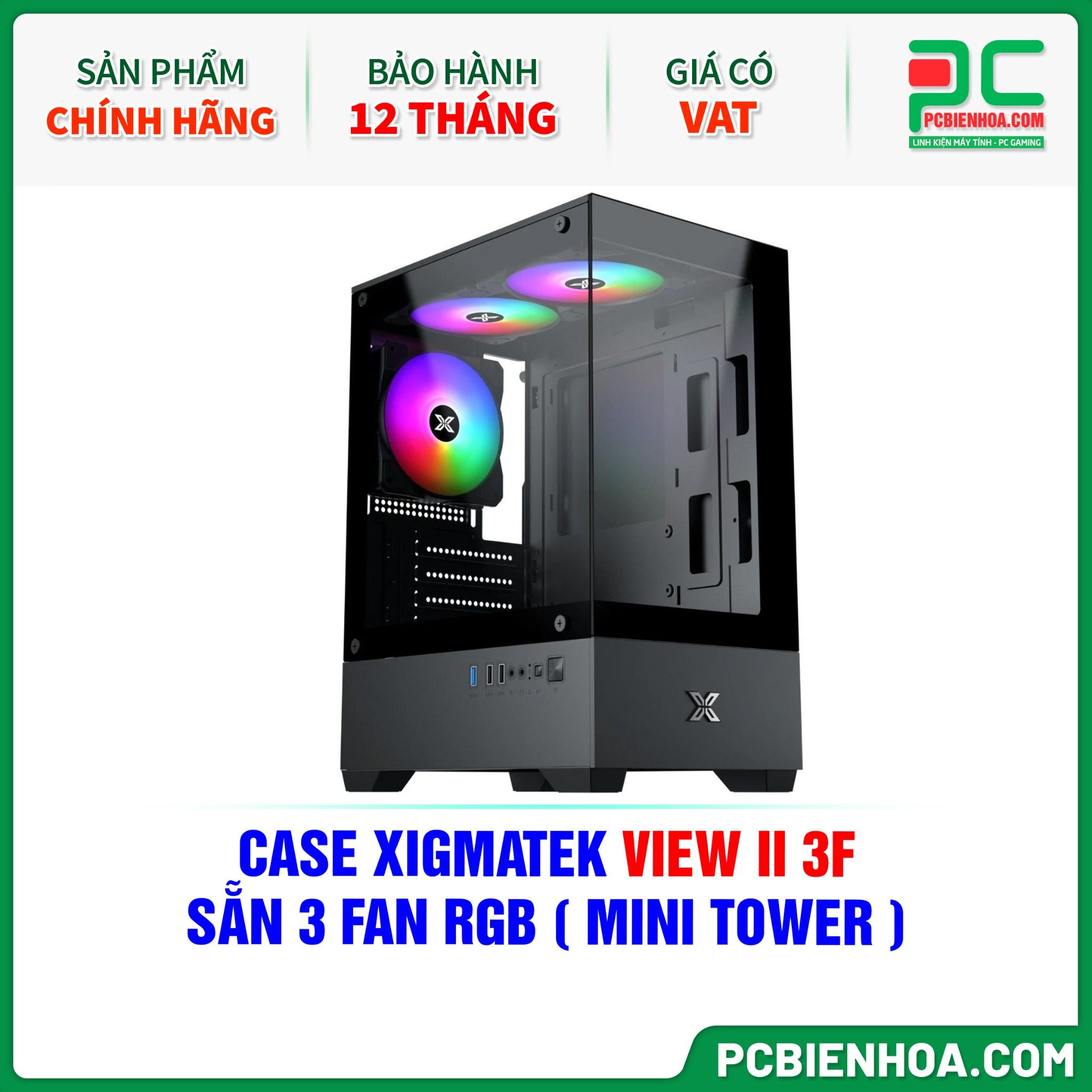 CASE XIGMATEK VIEW II 3F - SẴN 3 FAN RGB ( MINI TOWER - EN46247 )
