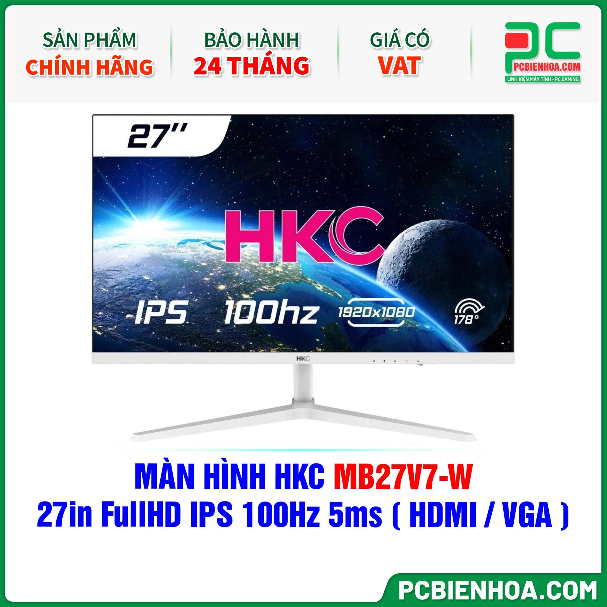 MÀN HÌNH HKC MB27V7-W MÀU TRẮNG - 27in FullHD IPS 100Hz 5ms ( HDMI / VGA )