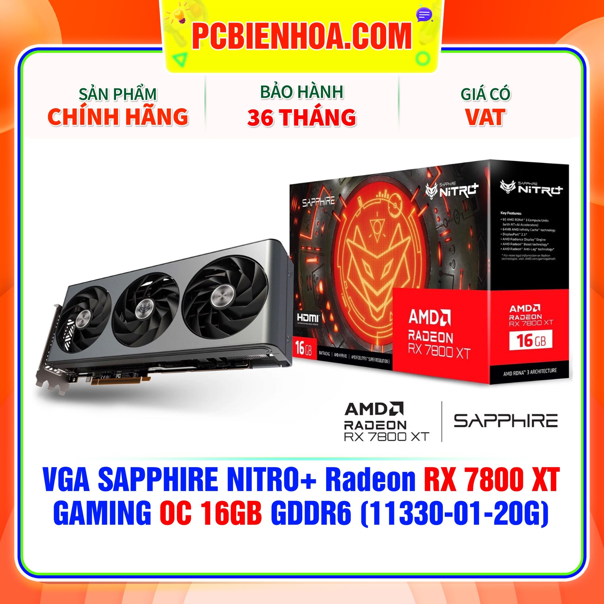  VGA SAPPHIRE NITRO+ Radeon RX 7800 XT GAMING OC 16GB GDDR6 (11330-01-20G) 