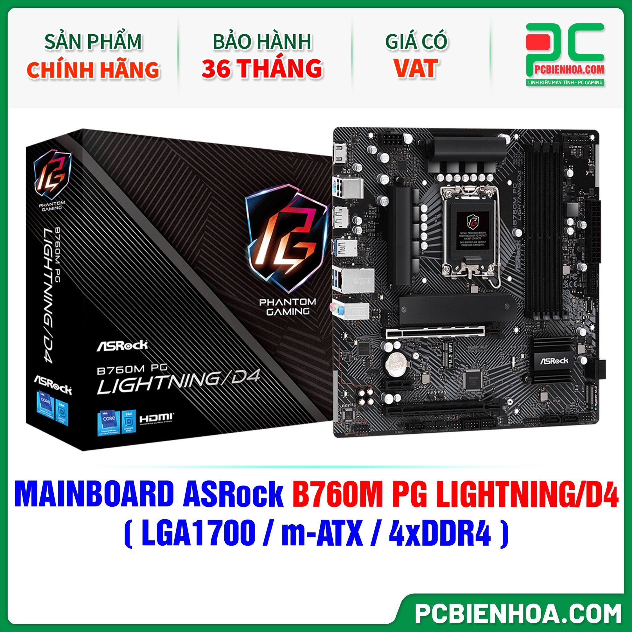 MAINBOARD ASRock B760M PG LIGHTNING/D4 ( LGA1700 / m-ATX / 4xDDR4 )