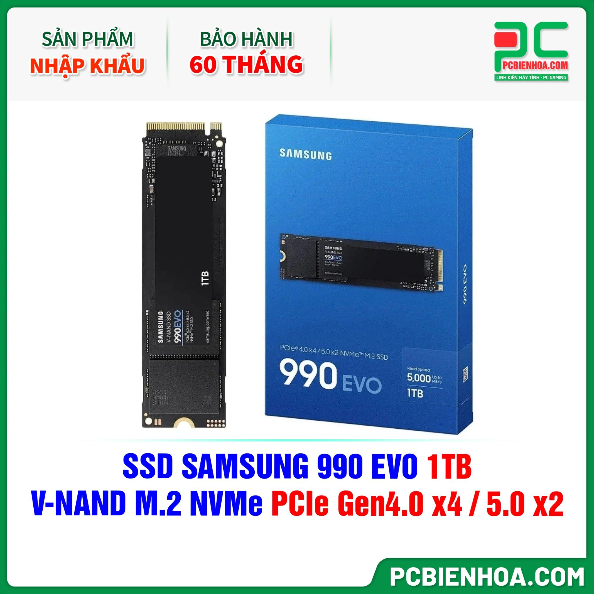 SSD SAMSUNG 990 EVO 1TB - V-NAND M.2 NVMe PCIe Gen4.0 x4 / 5.0 x2 ( MZ-V9E1T0BW ) ( HÀNG NHẬP KHẨU )
