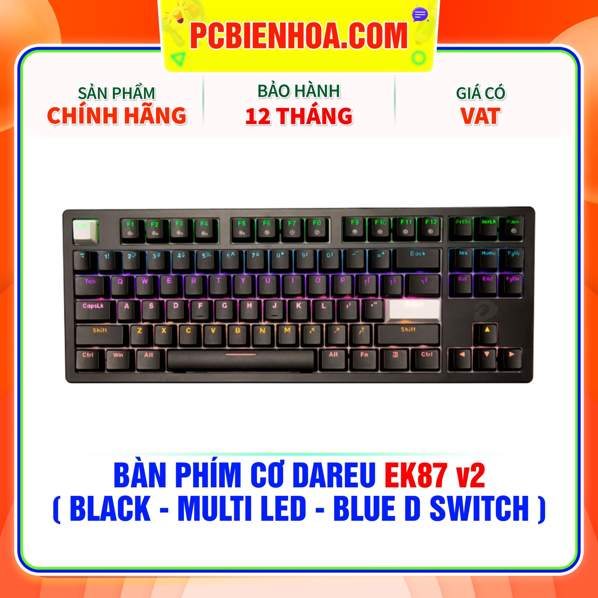  BÀN PHÍM CƠ DAREU EK87 v2 ( BLACK - MULTI LED - BLUE D SWITCH ) 