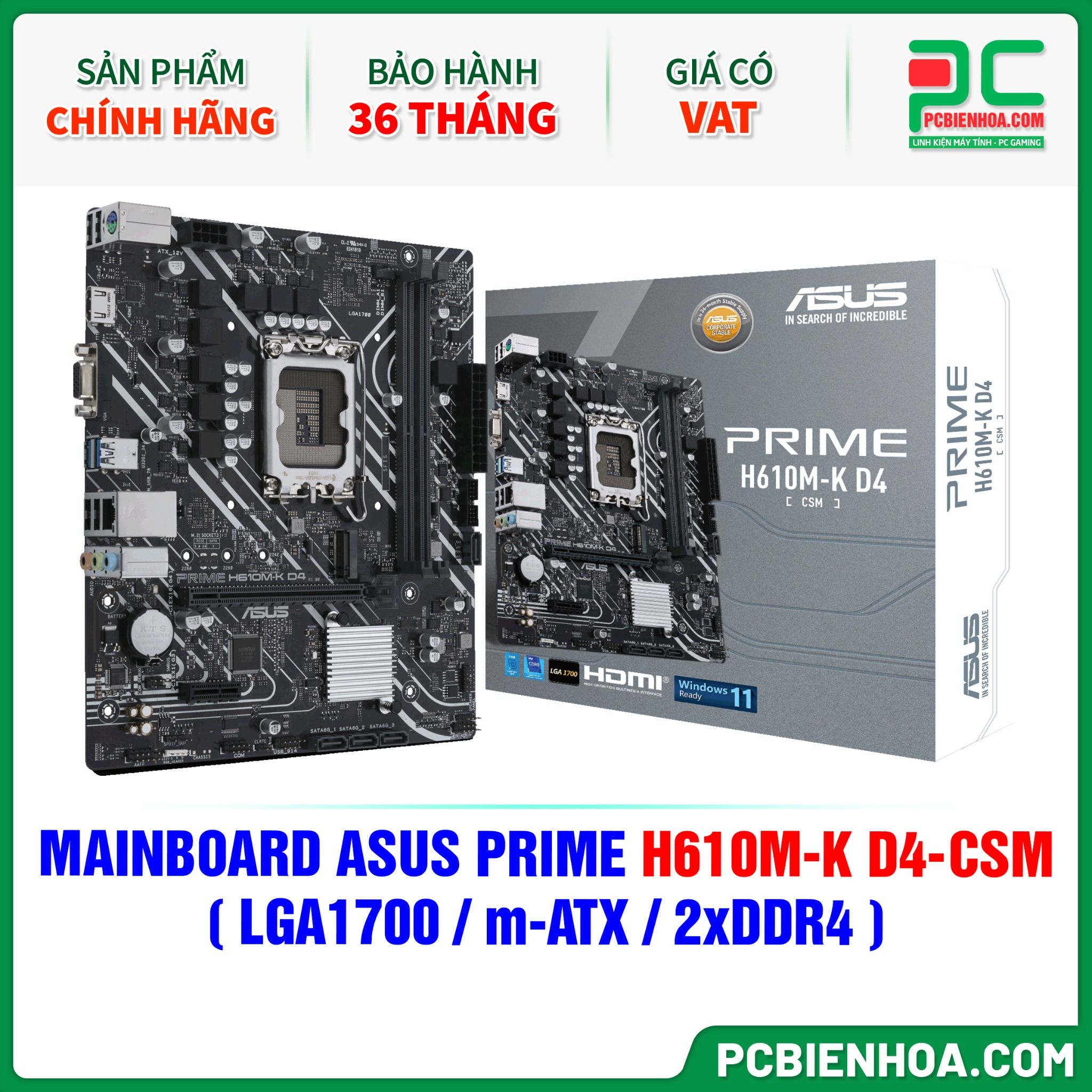 MAINBOARD ASUS PRIME H610M-K D4-CSM ( LGA1700 / m-ATX / 2xDDR4 )
