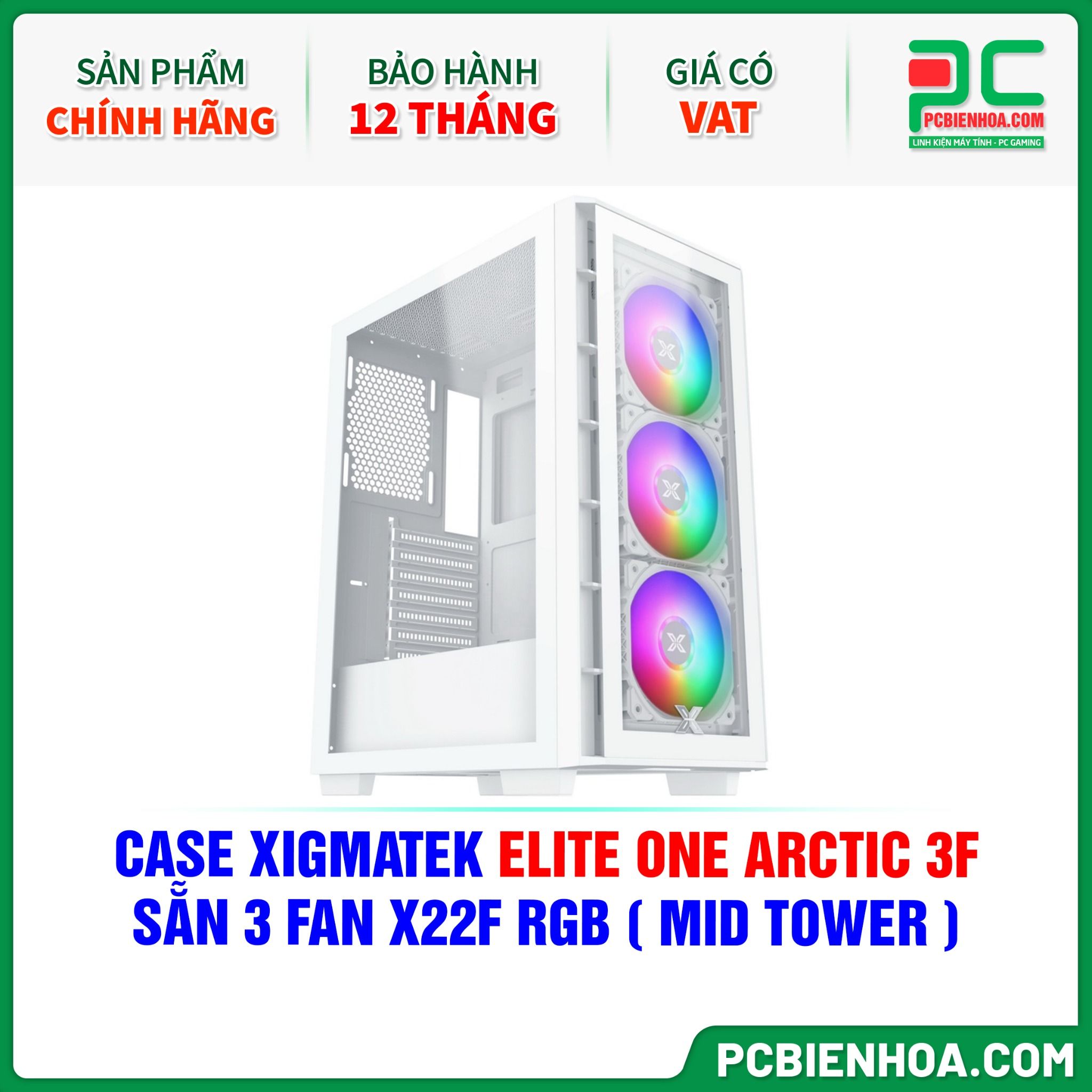 THANH LÝ - CASE XIGMATEK ELITE ONE ARCTIC 3F - SẴN 3 FAN X22F RGB ( MID TOWER - EN0846 )