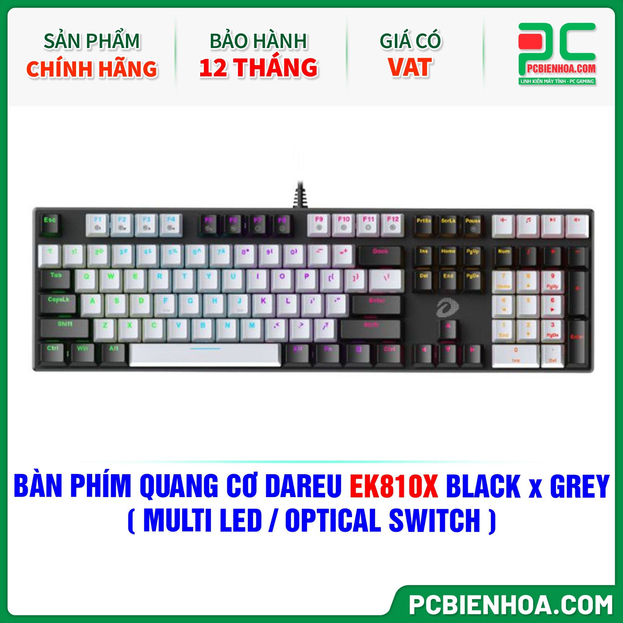 BÀN PHÍM QUANG CƠ DAREU EK810X BLACK x GREY ( MULTI LED / OPTICAL SWITCH )