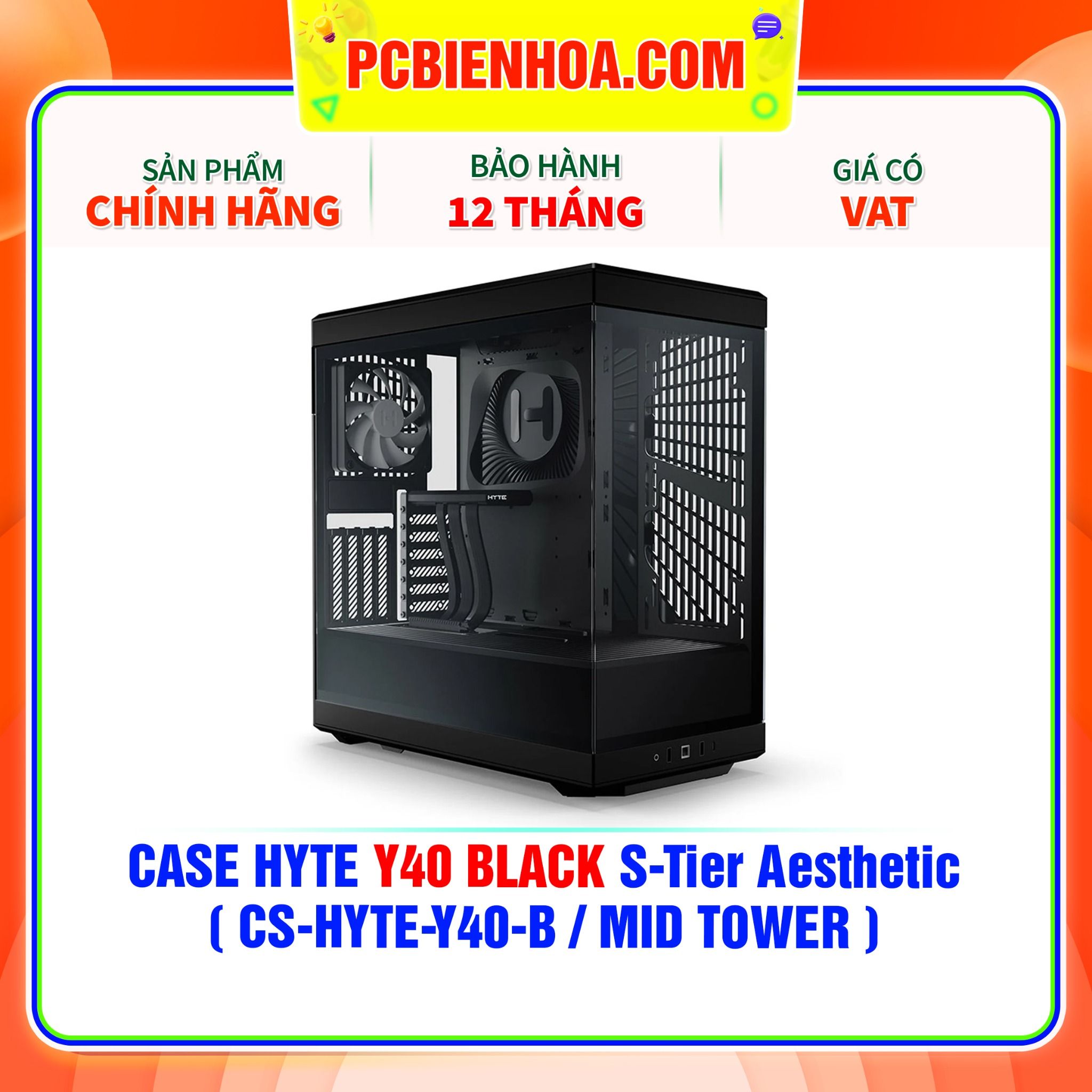  CASE HYTE Y40 BLACK S-Tier Aesthetic - SẴN DÂY RISER PCIe 4.0 & 2 FAN 12CM ( CS-HYTE-Y40-B / MID TOWER ) 