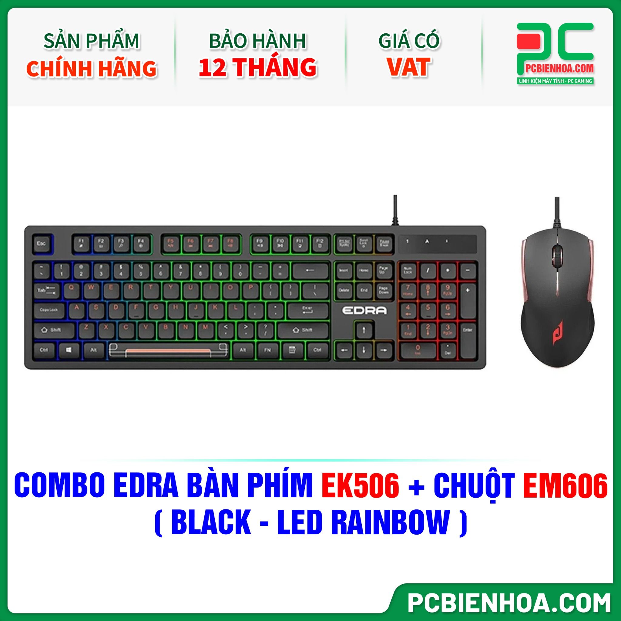 COMBO EDRA BÀN PHÍM EK506 + CHUỘT EM606 ( BLACK - LED RAINBOW )
