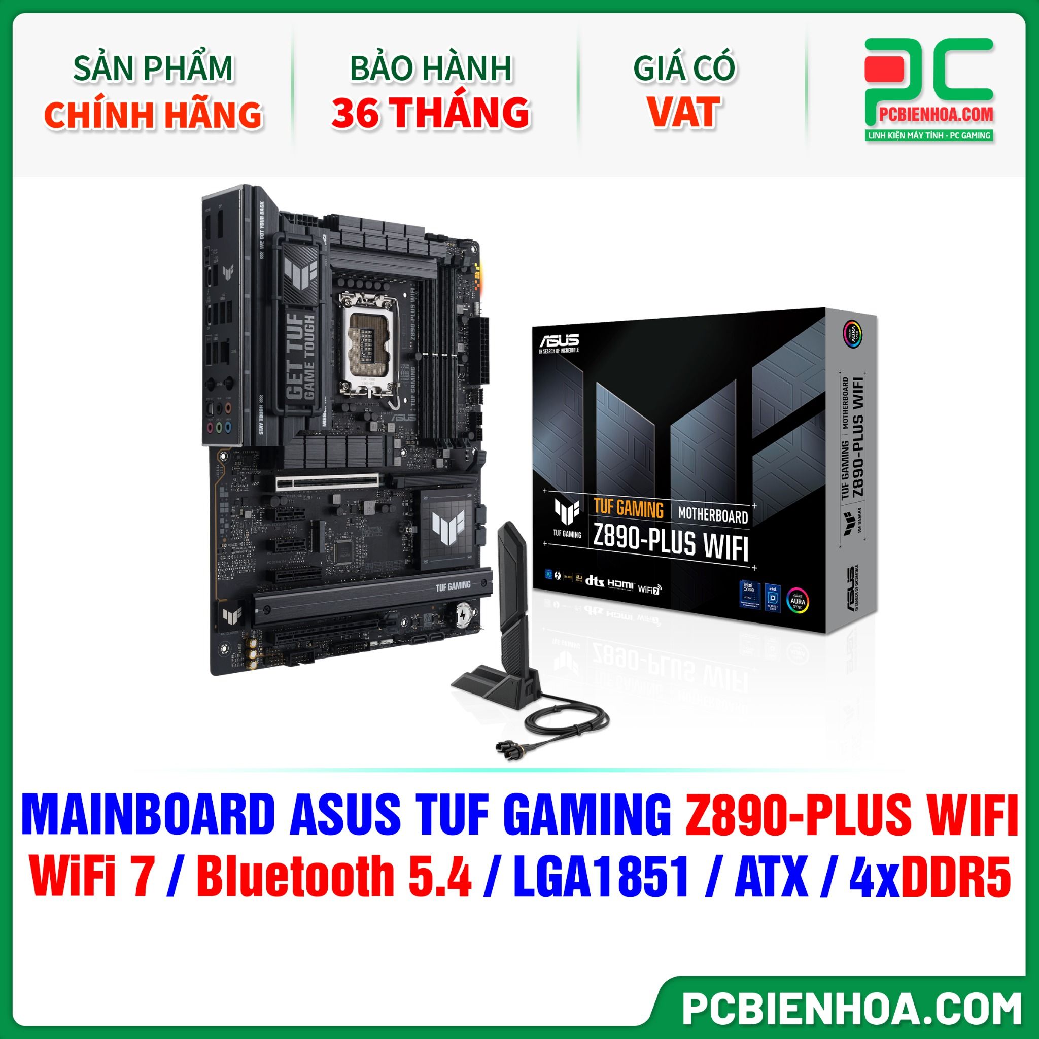 DDR5 - MAINBOARD ASUS TUF GAMING Z890-PLUS WIFI ( WiFi 7 / Bluetooth 5.4 / LGA1851 / ATX / 4xDDR5 )
