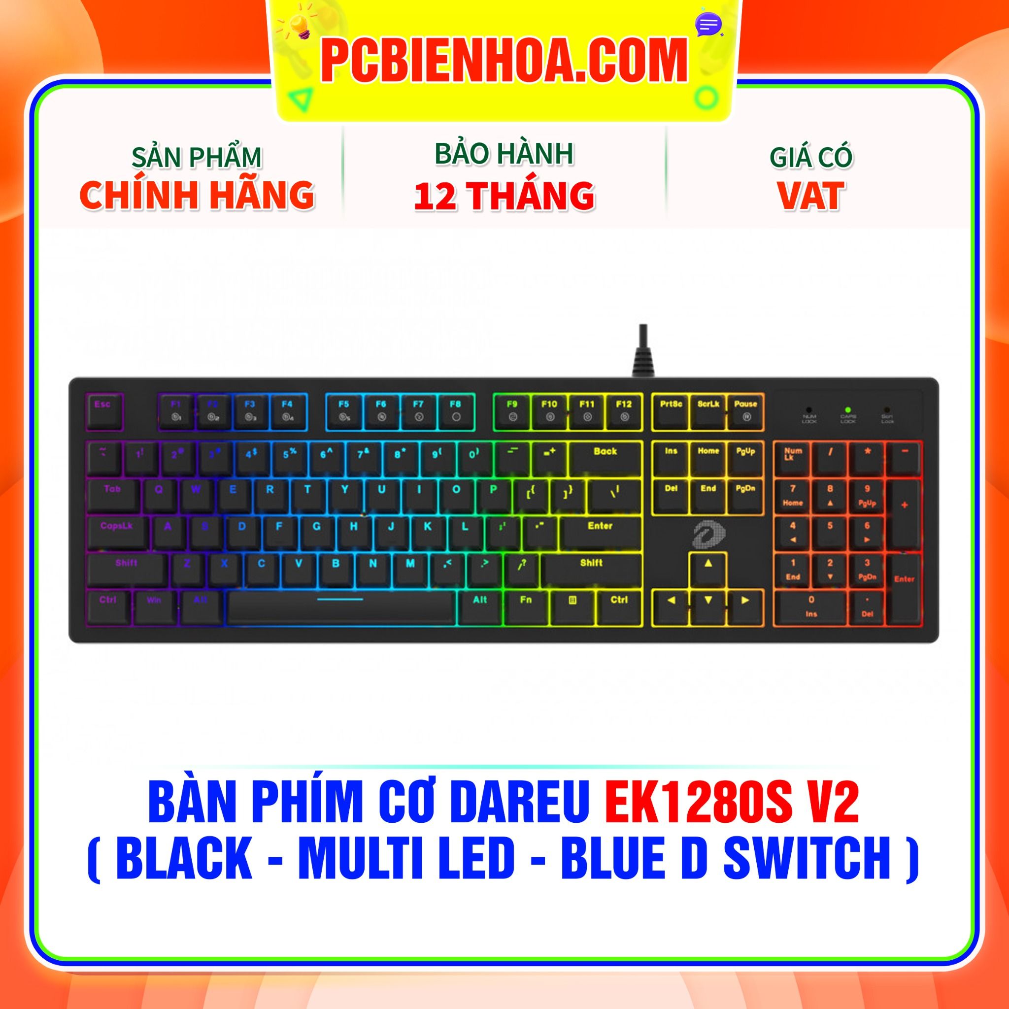  BÀN PHÍM CƠ DAREU EK1280s v2 ( BLACK - MULTI LED - BLUE D SWITCH ) 