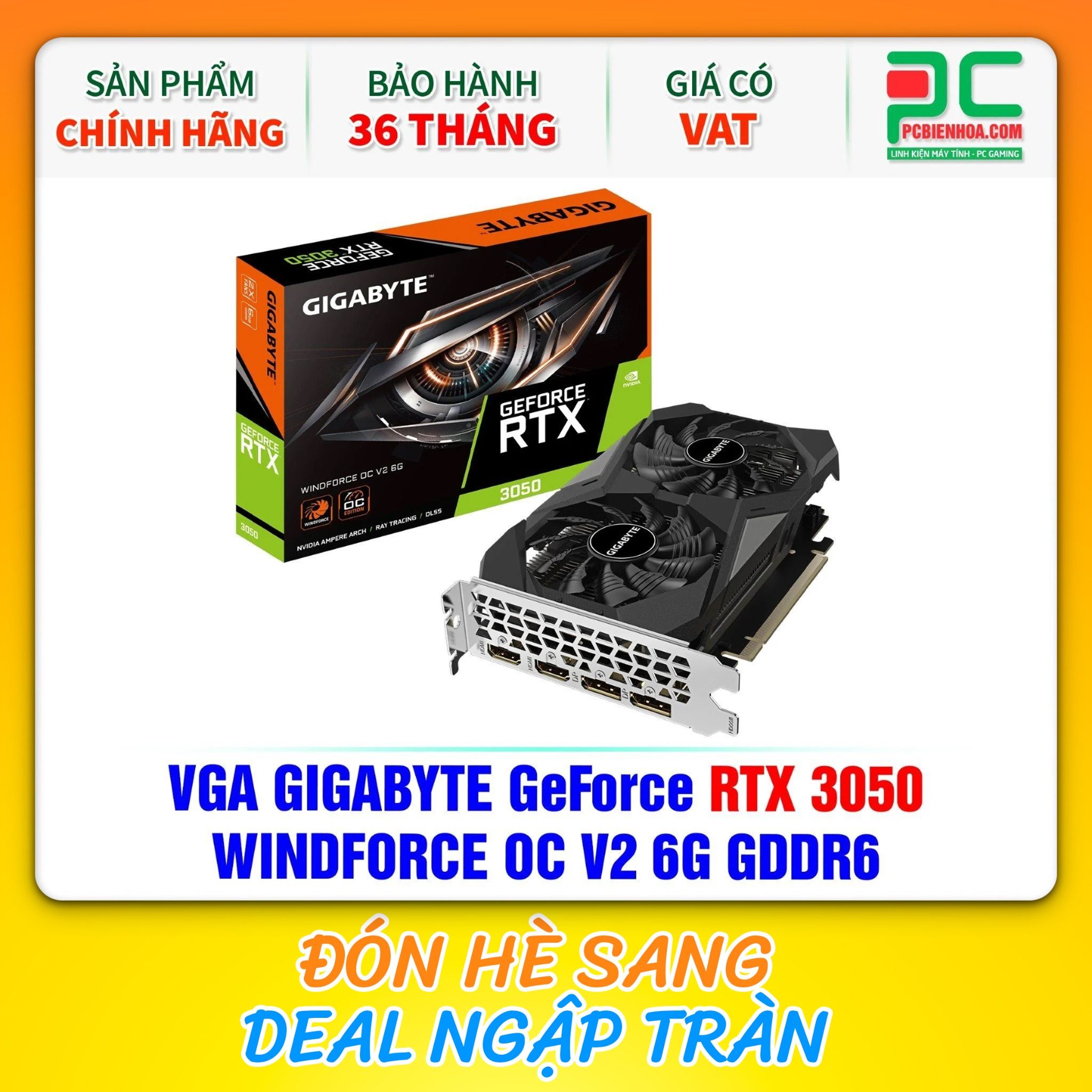 VGA GIGABYTE GeForce RTX 3050 WINDFORCE OC V2 6G GDDR6 ( GV-N3050WF2OCV2-6GD )