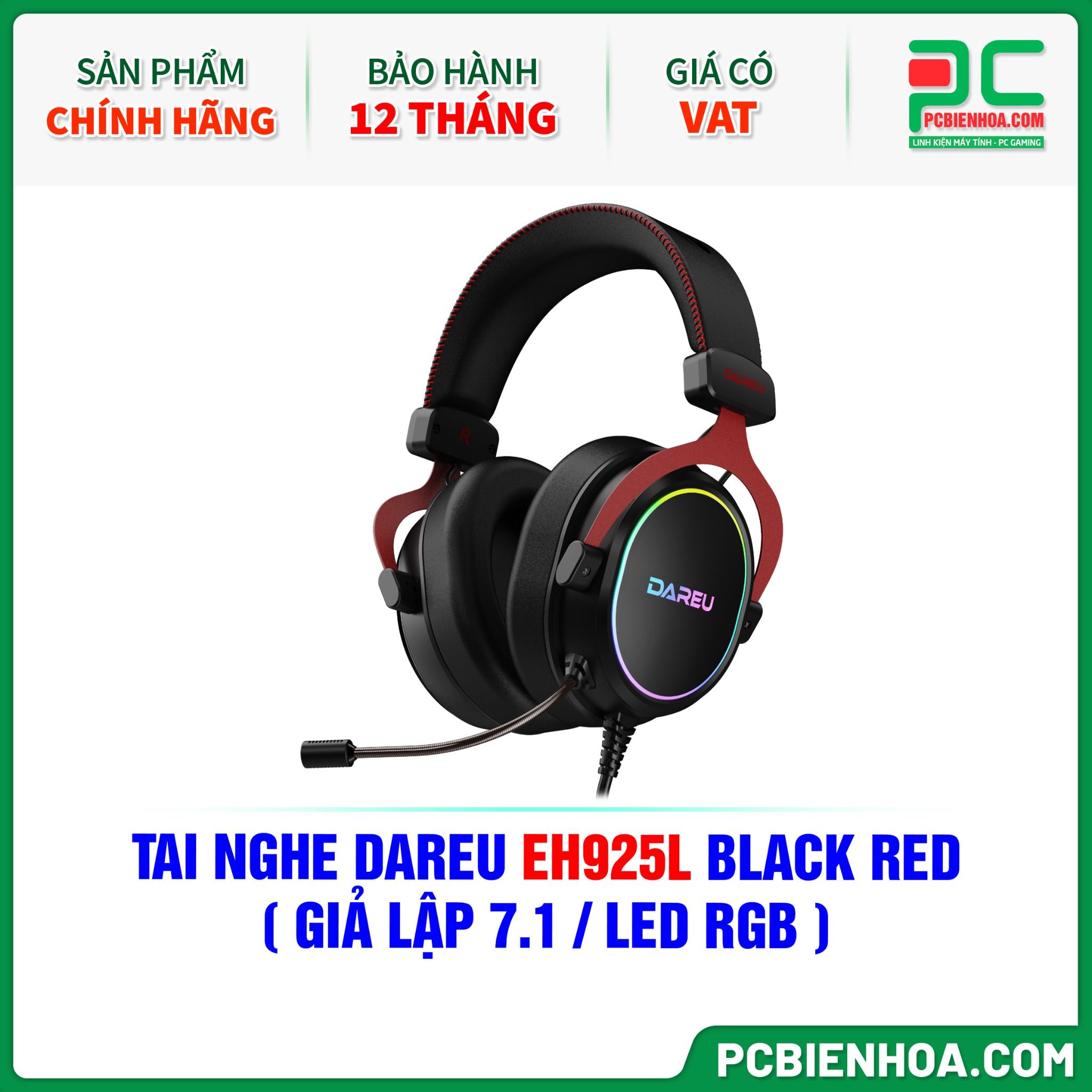 TAI NGHE DAREU EH925L BLACK RED ( GIẢ LẬP 7.1 / LED RGB )