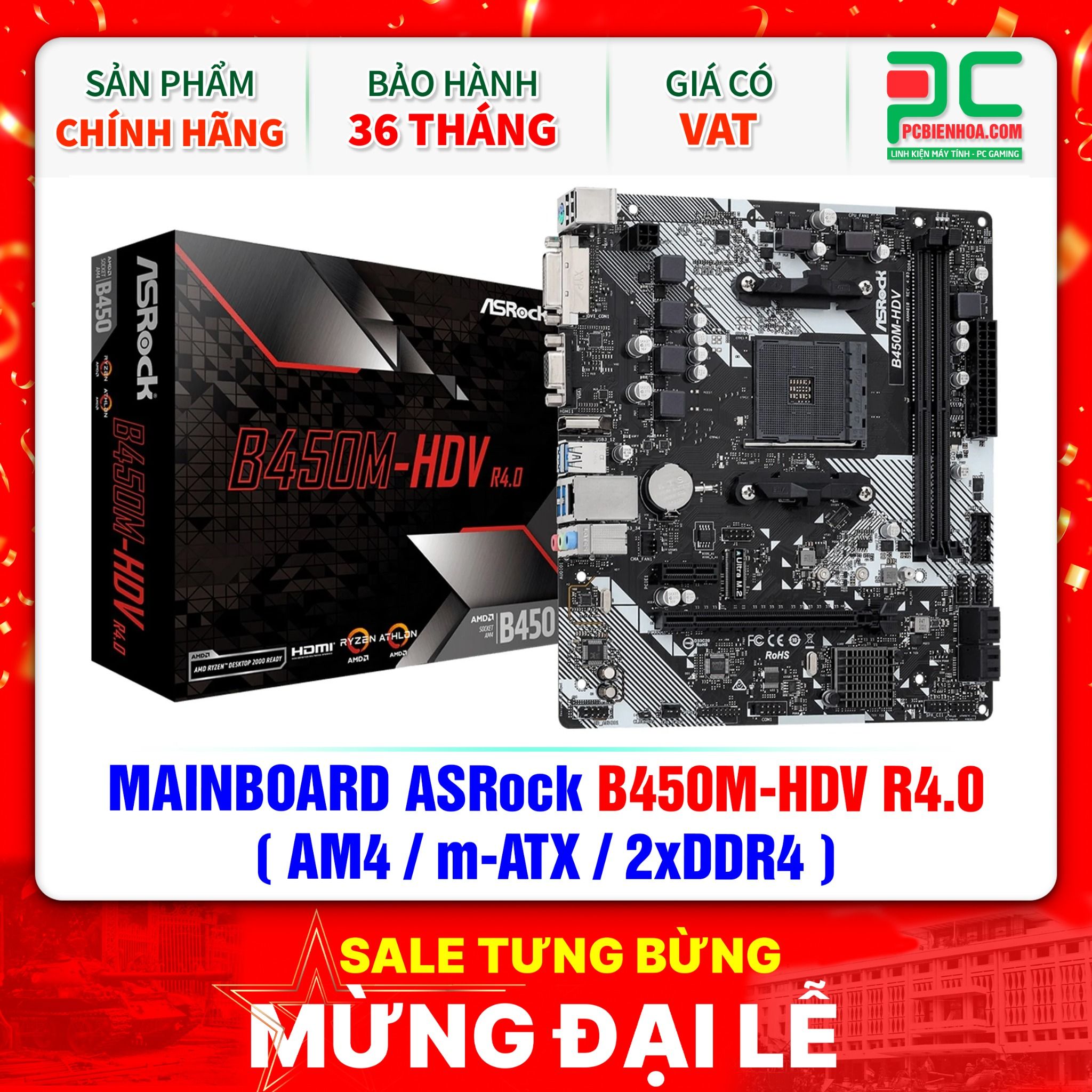 MAINBOARD ASRock B450M-HDV R4.0 ( AM4 / m-ATX / 2xDDR4 )