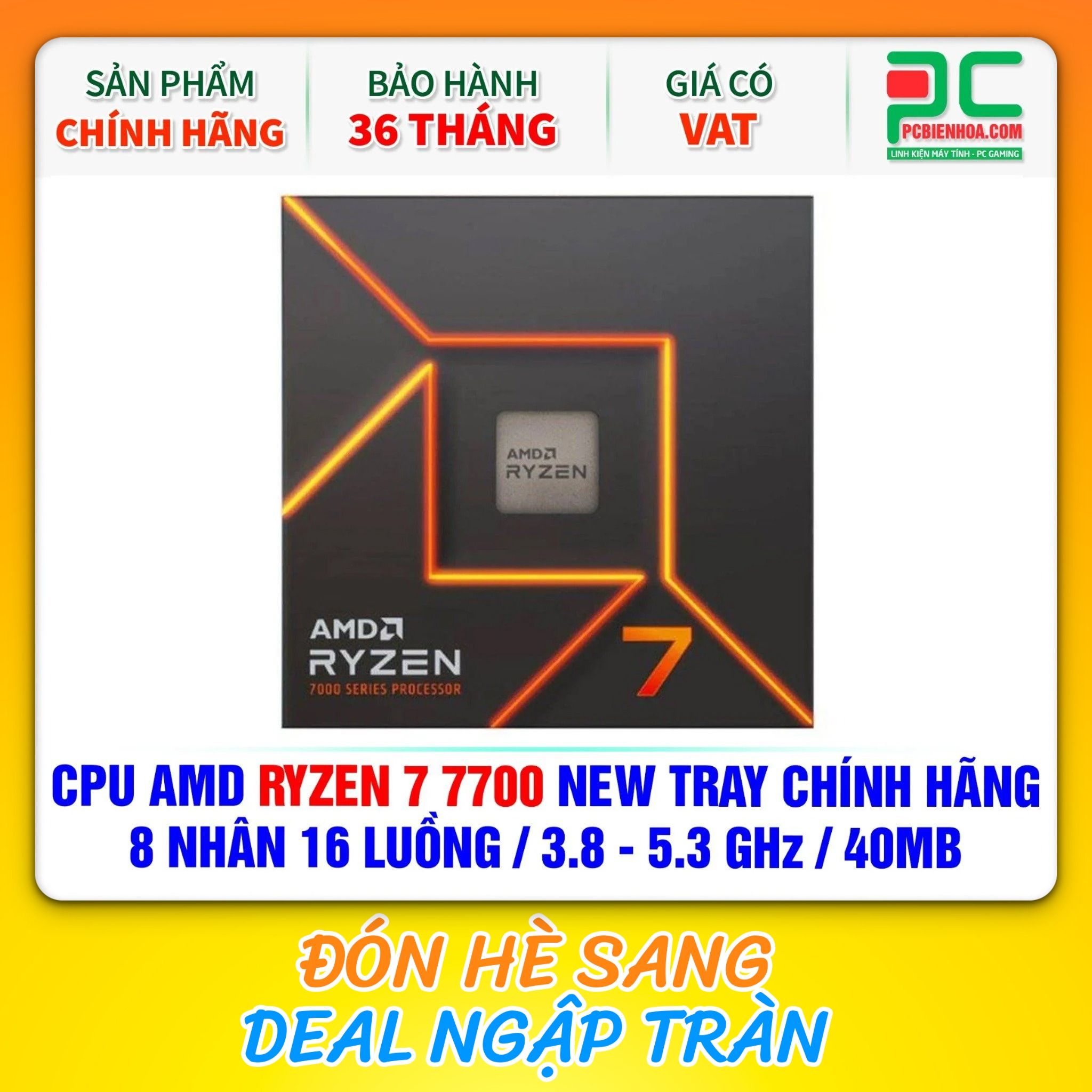 CPU AMD Ryzen 7 7700 NEW TRAY CHÍNH HÃNG ( 8 NHÂN 16 LUỒNG / 3.8 - 5.3 GHz / 40MB )