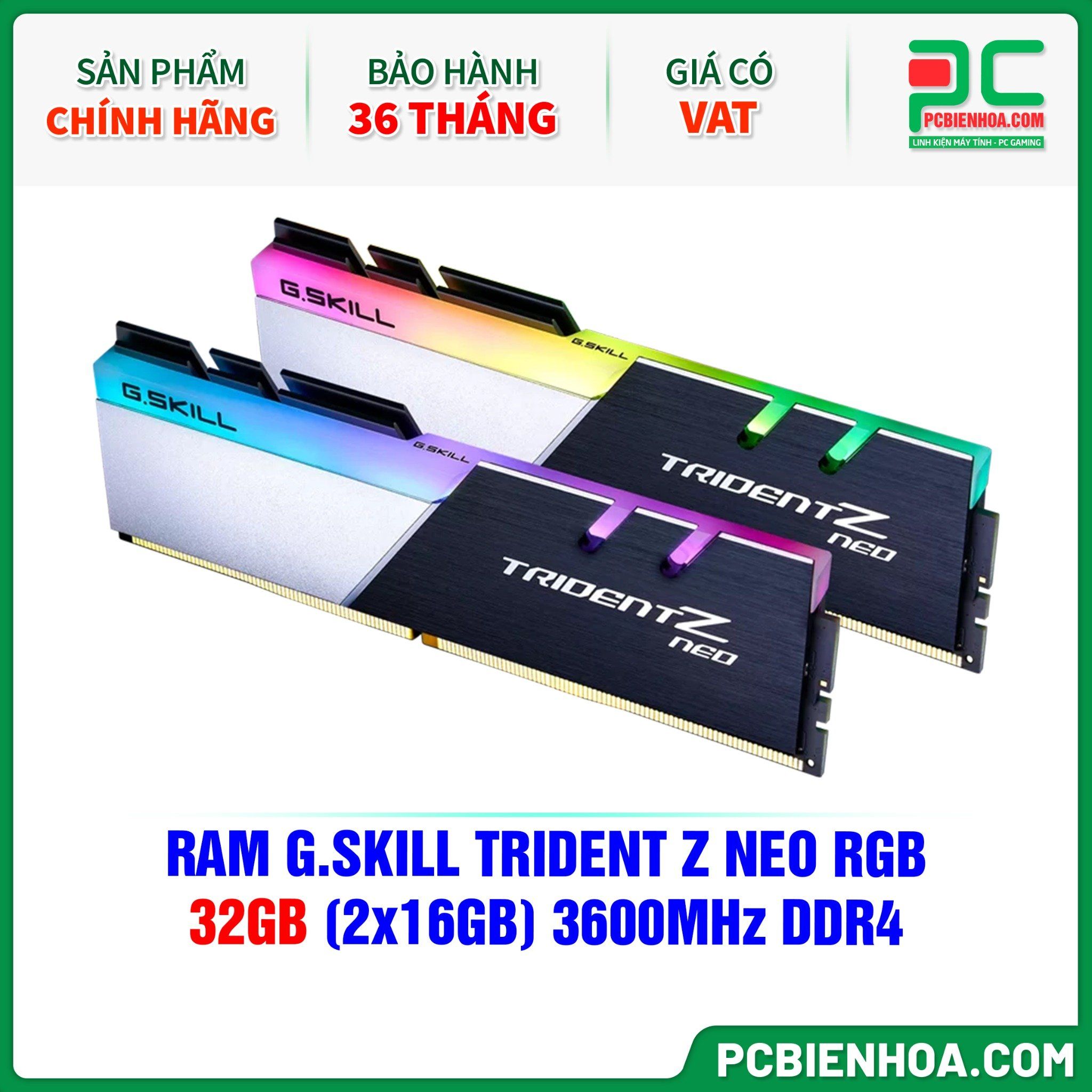 RAM G.SKILL TRIDENT Z NEO RGB - 32GB (2x16GB) 3600Mhz DDR4 (F4-3600C18D-32GTZN)
