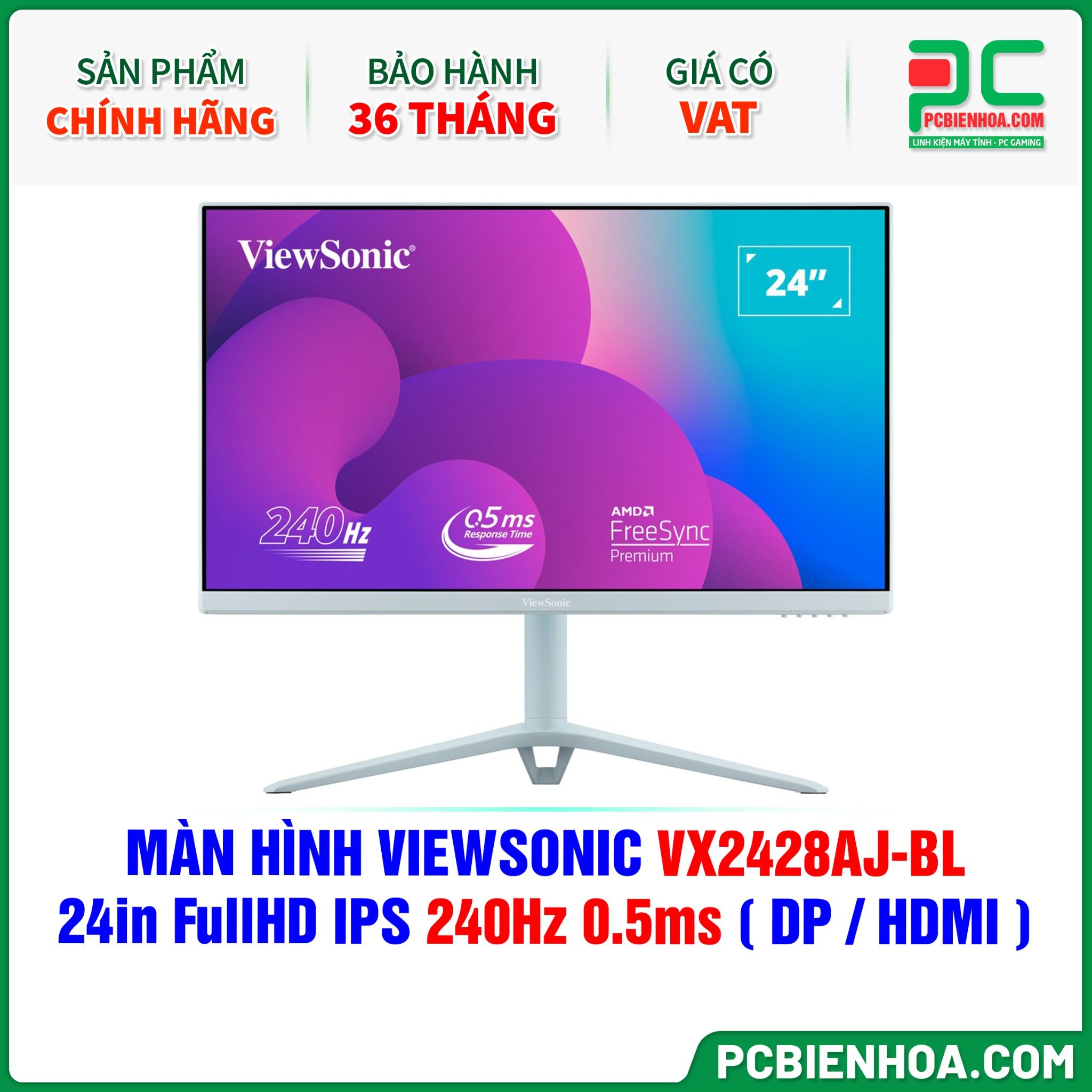 MÀN HÌNH VIEWSONIC VX2428AJ-BL MÀU XANH - 24in FullHD IPS 240Hz 0.5ms ( DP / HDMI )