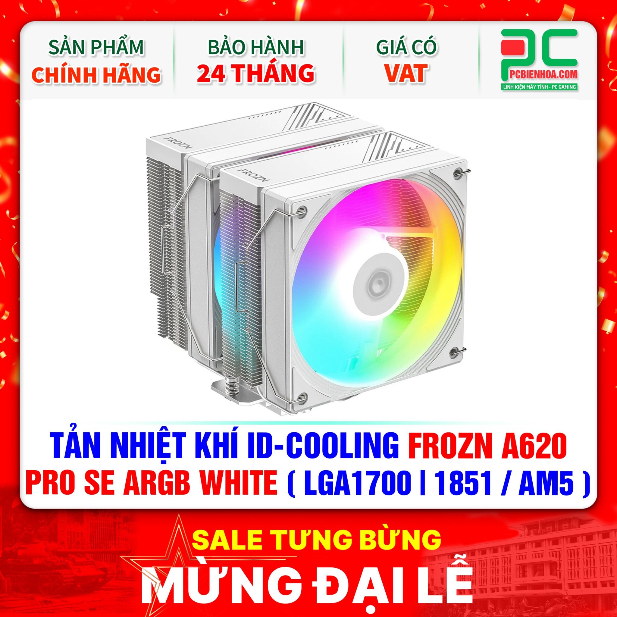 TẢN NHIỆT KHÍ ID-COOLING FROZN A620 PRO SE ARGB WHITE ( HỖ TRỢ SOCKET LGA1700|1851 / AM5 )