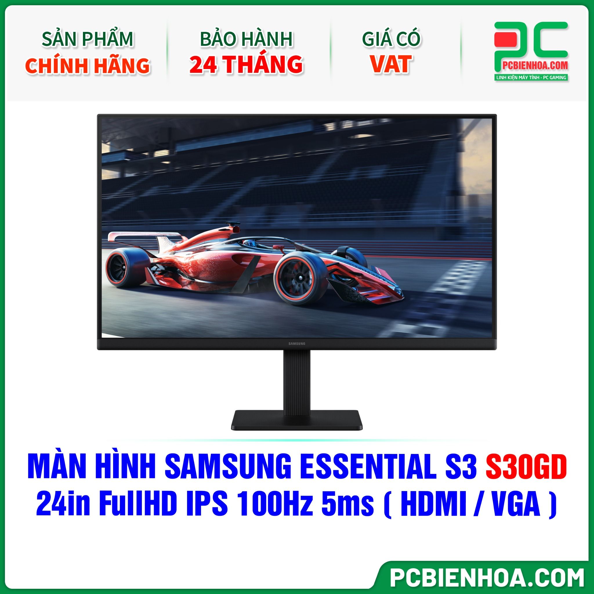 MÀN HÌNH SAMSUNG ESSENTIAL S3 S30GD - 24in FullHD IPS 100Hz 5ms ( HDMI / VGA ) - LS24D300GAEXXV