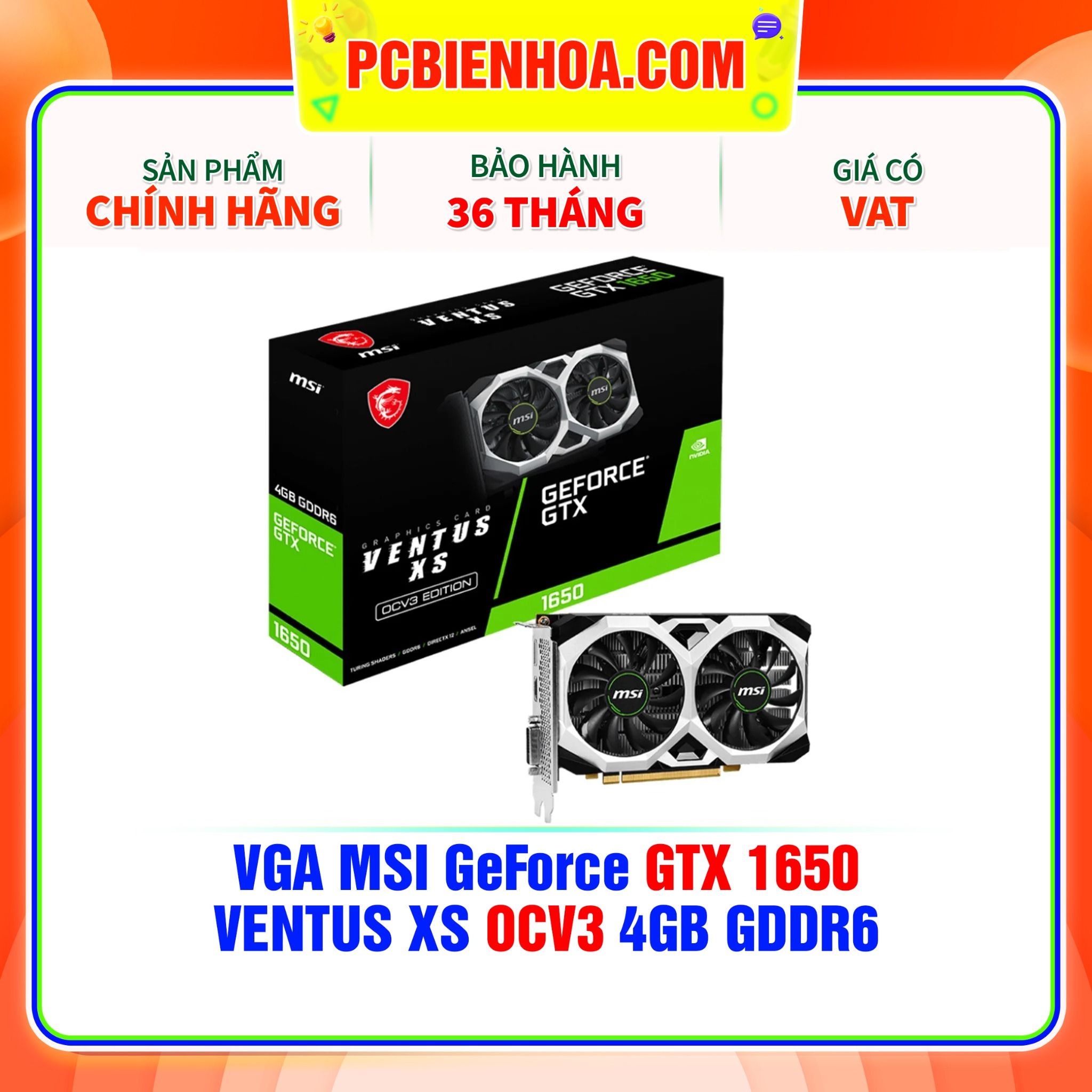  VGA MSI GeForce GTX 1650 VENTUS XS OCV3 4GB GDDR6 