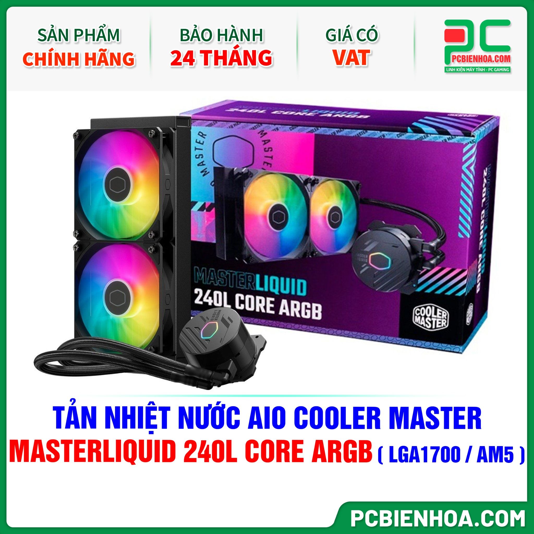 TẢN NHIỆT NƯỚC AIO COOLER MASTER MASTERLIQUID 240L CORE ARGB ( HỖ TRỢ SOCKET LGA1700 / AM5 )