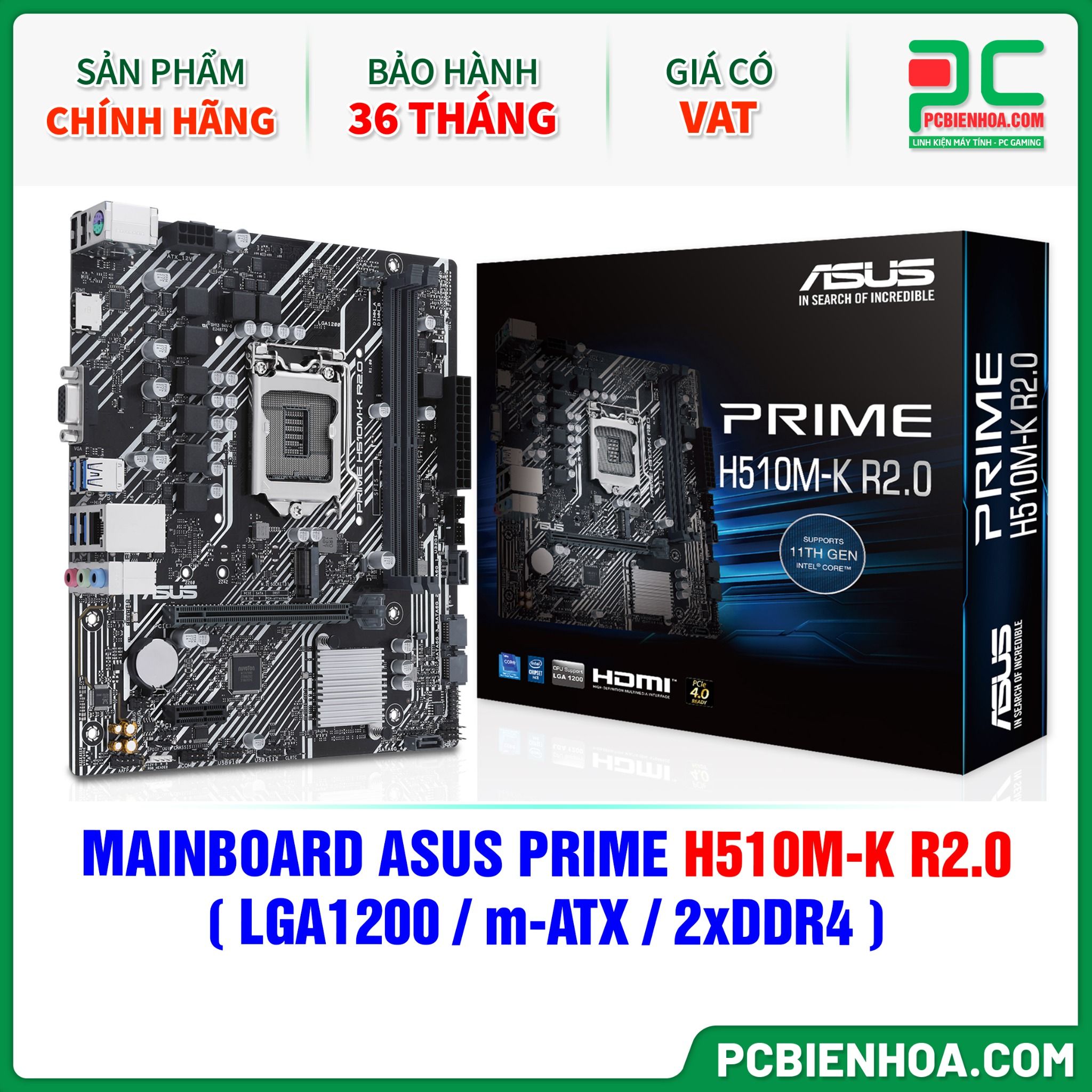 MAINBOARD ASUS PRIME H510M-K R2.0 ( LGA1200 / m-ATX / 2xDDR4 )