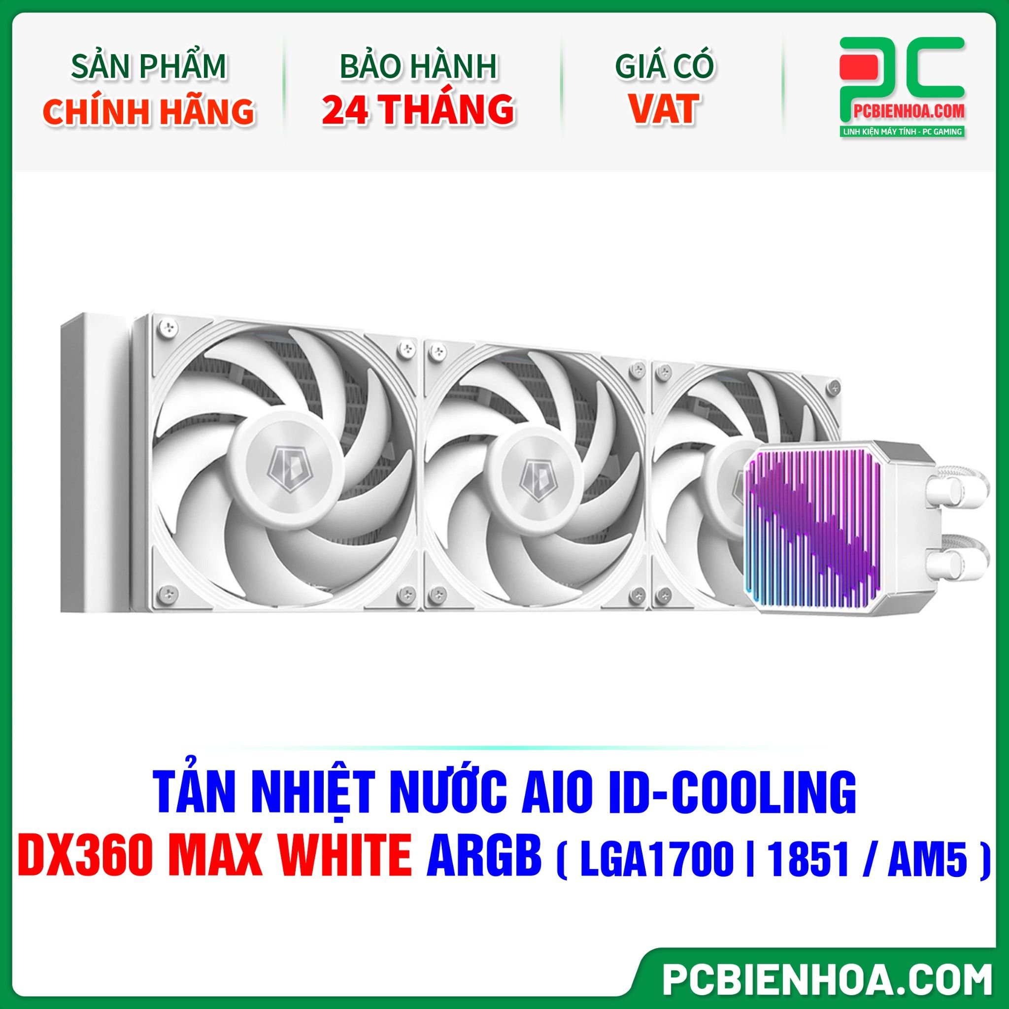 TẢN NHIỆT NƯỚC AIO ID-COOLING DX360 MAX WHITE ARGB ( HỖ TRỢ SOCKET LGA1700|1851 / AM5 )