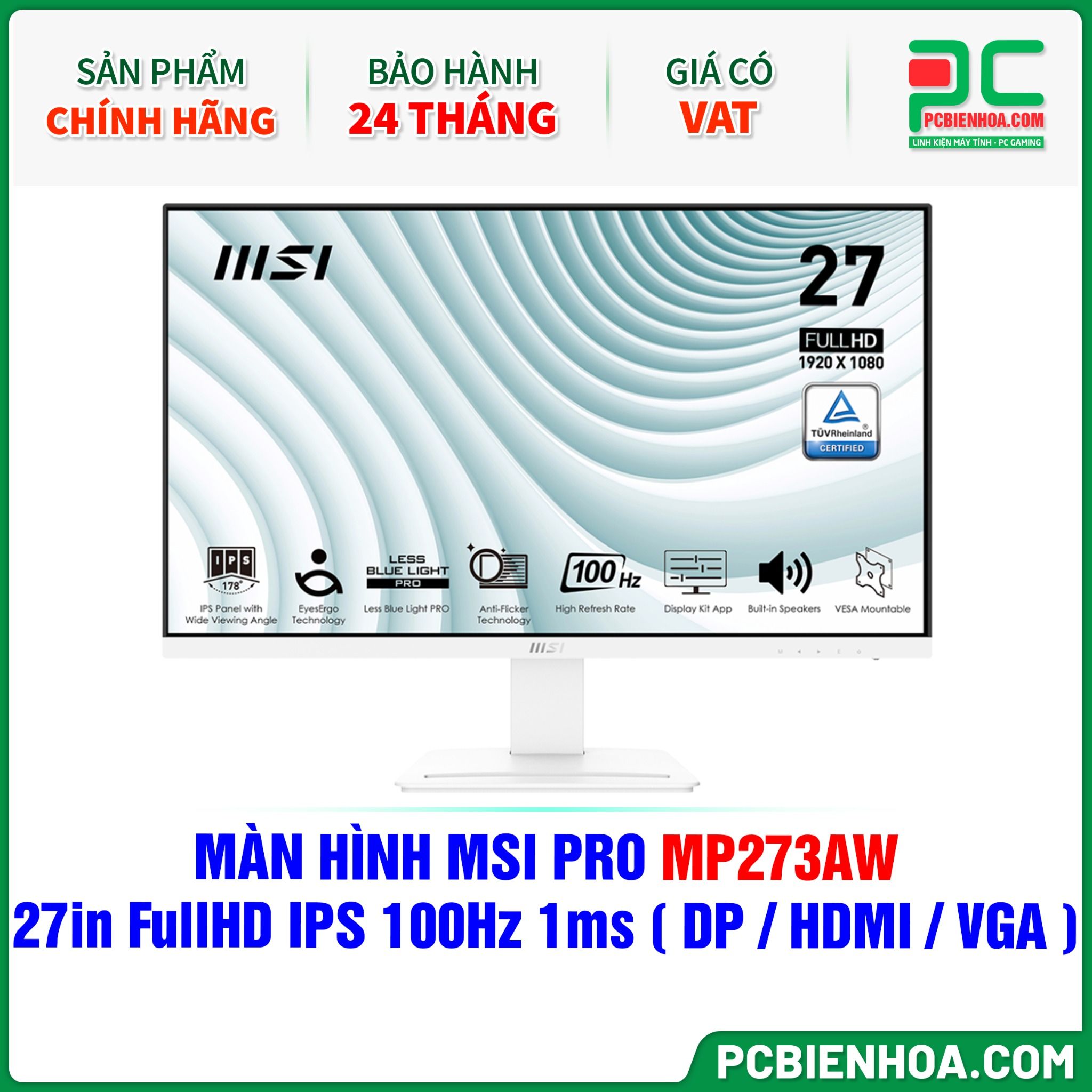 MÀN HÌNH MSI PRO MP273AW - 27in FullHD IPS 100Hz 1ms ( DP / HDMI / VGA )