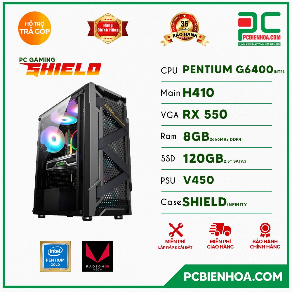 PC GAMING SHIELD ( PENTIUM GOLD G6400 / H410 / RX550 / 8GB / 120GB )