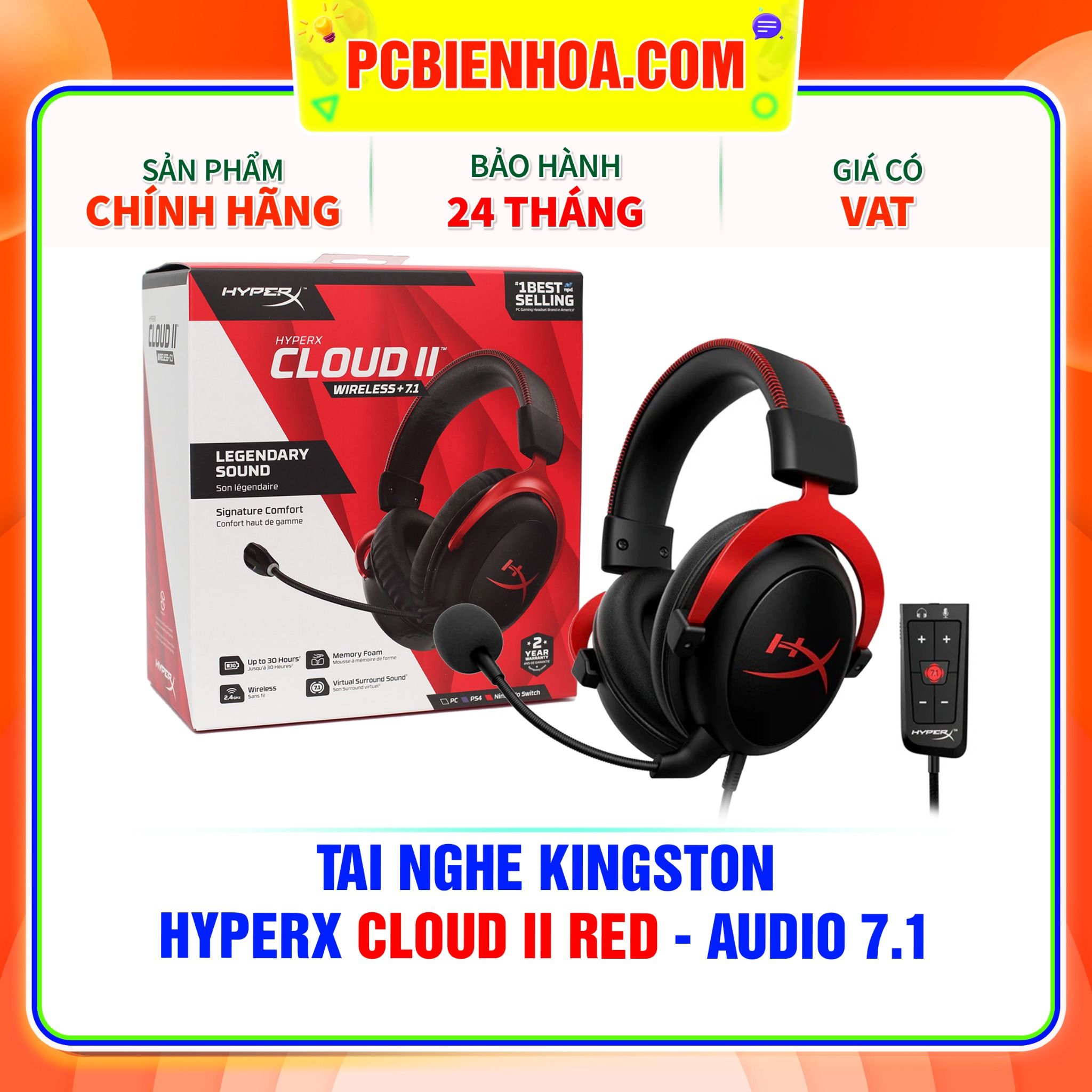 TAI NGHE KINGSTON HYPERX CLOUD II RED - AUDIO 7.1 