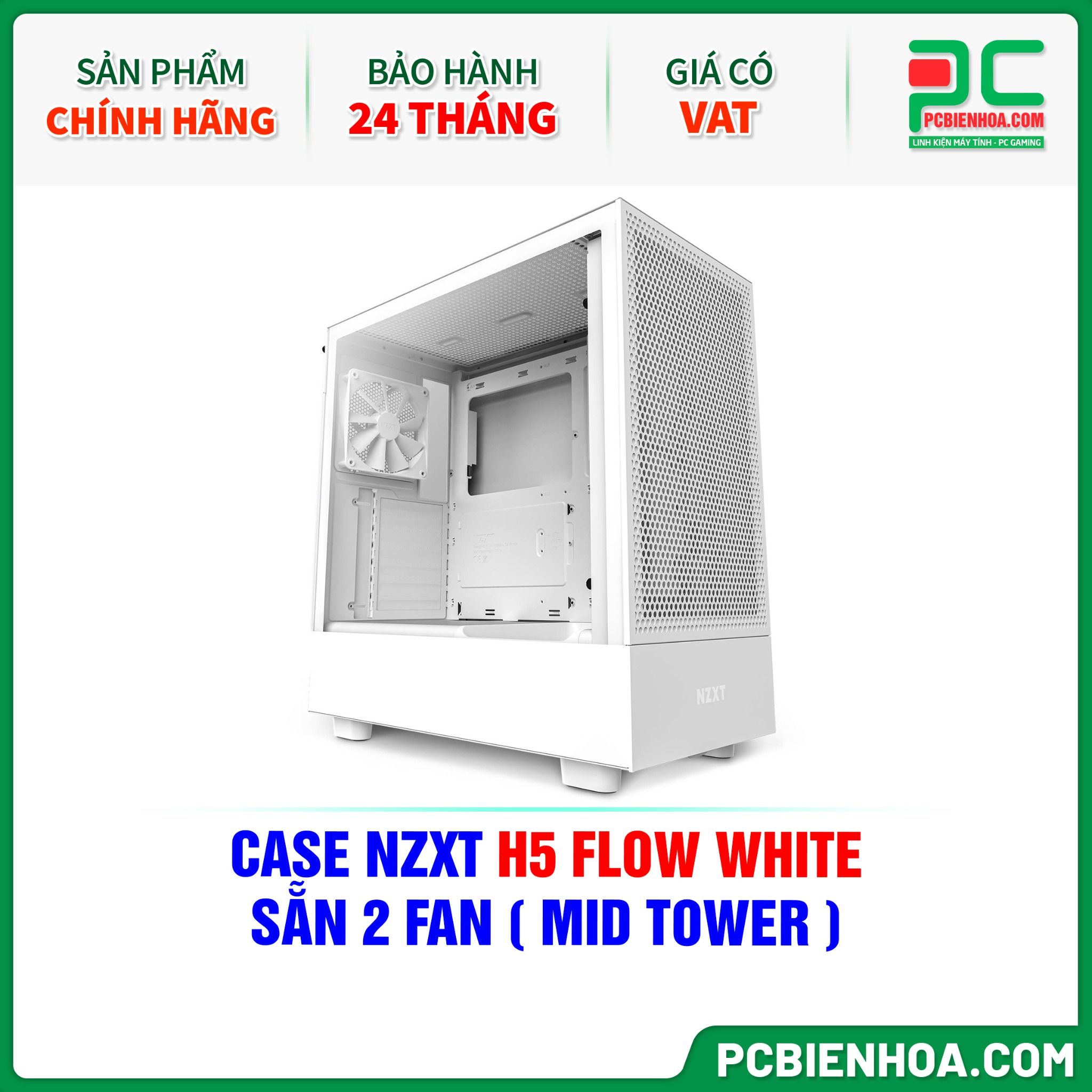 CASE NZXT H5 FLOW WHITE - SẴN 2 FAN ( MID TOWER )