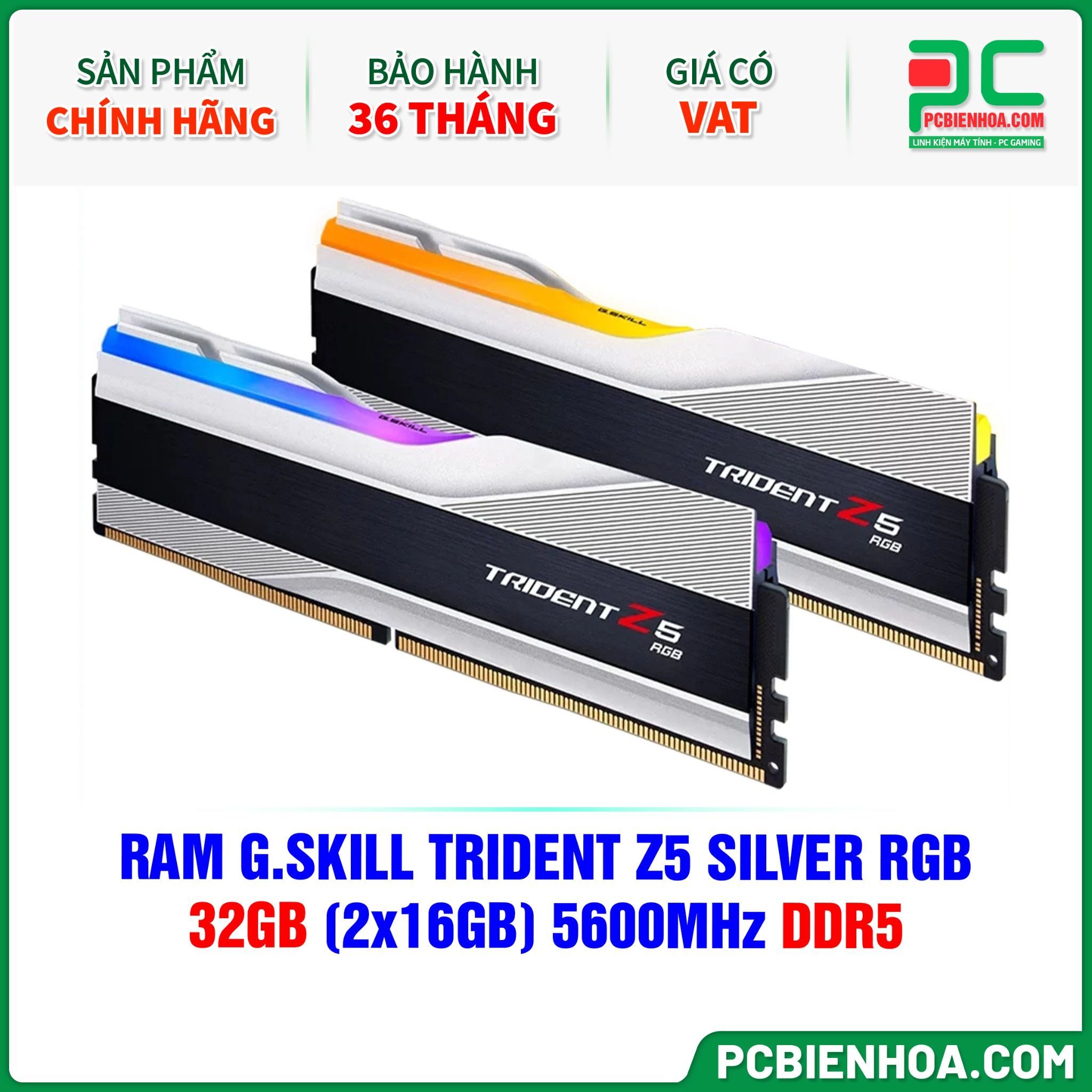 RAM G.SKILL TRIDENT Z5 SILVER RGB - 32GB (2x16GB) 5600MHz DDR5 ( F5-5600J4040C16GX2-TZ5RS )