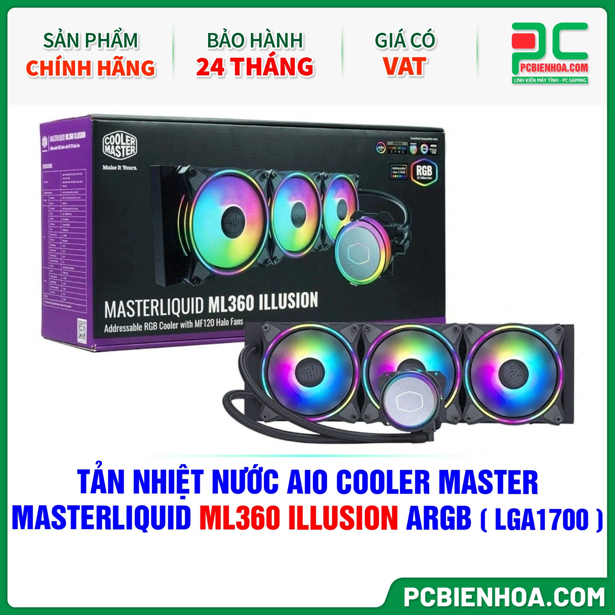 TẢN NHIỆT NƯỚC AIO COOLER MASTER MASTERLIQUID ML360 ILLUSION ARGB ( HỖ TRỢ SOCKET LGA1700 )