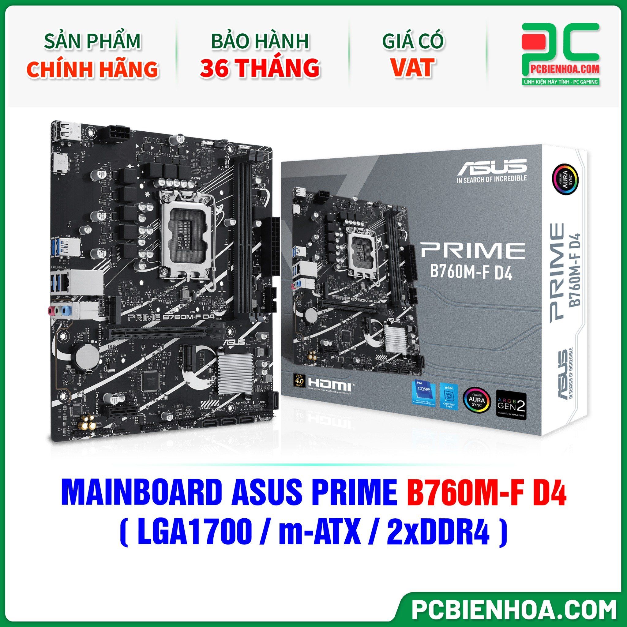 MAINBOARD ASUS PRIME B760M-F D4 ( LGA1700 / m-ATX / 2xDDR4 )
