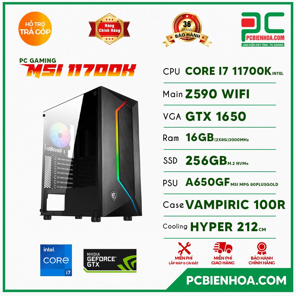 PC GAMING MSI 11700K ( CORE I7 11700K / Z590 / GTX1650 / 16GB / 256GB )