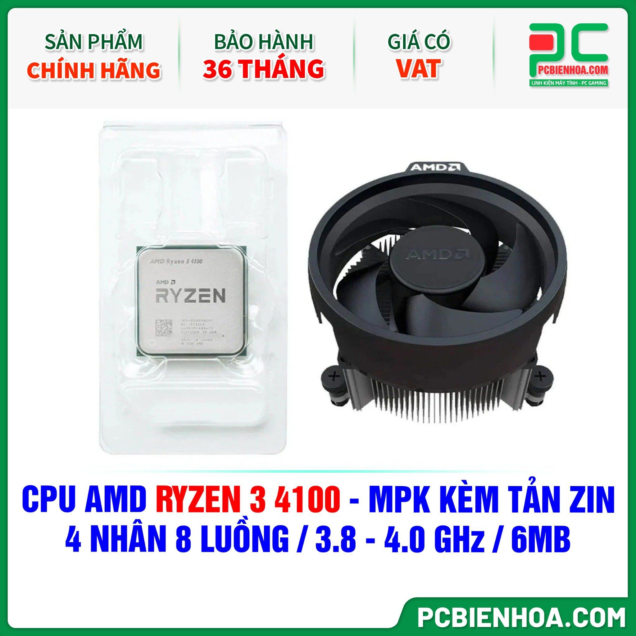 CPU AMD Ryzen 3 4100 - MPK KÈM TẢN ZIN ( 4 NHÂN 8 LUỒNG / 3.8 - 4.0 GHz / 6MB )