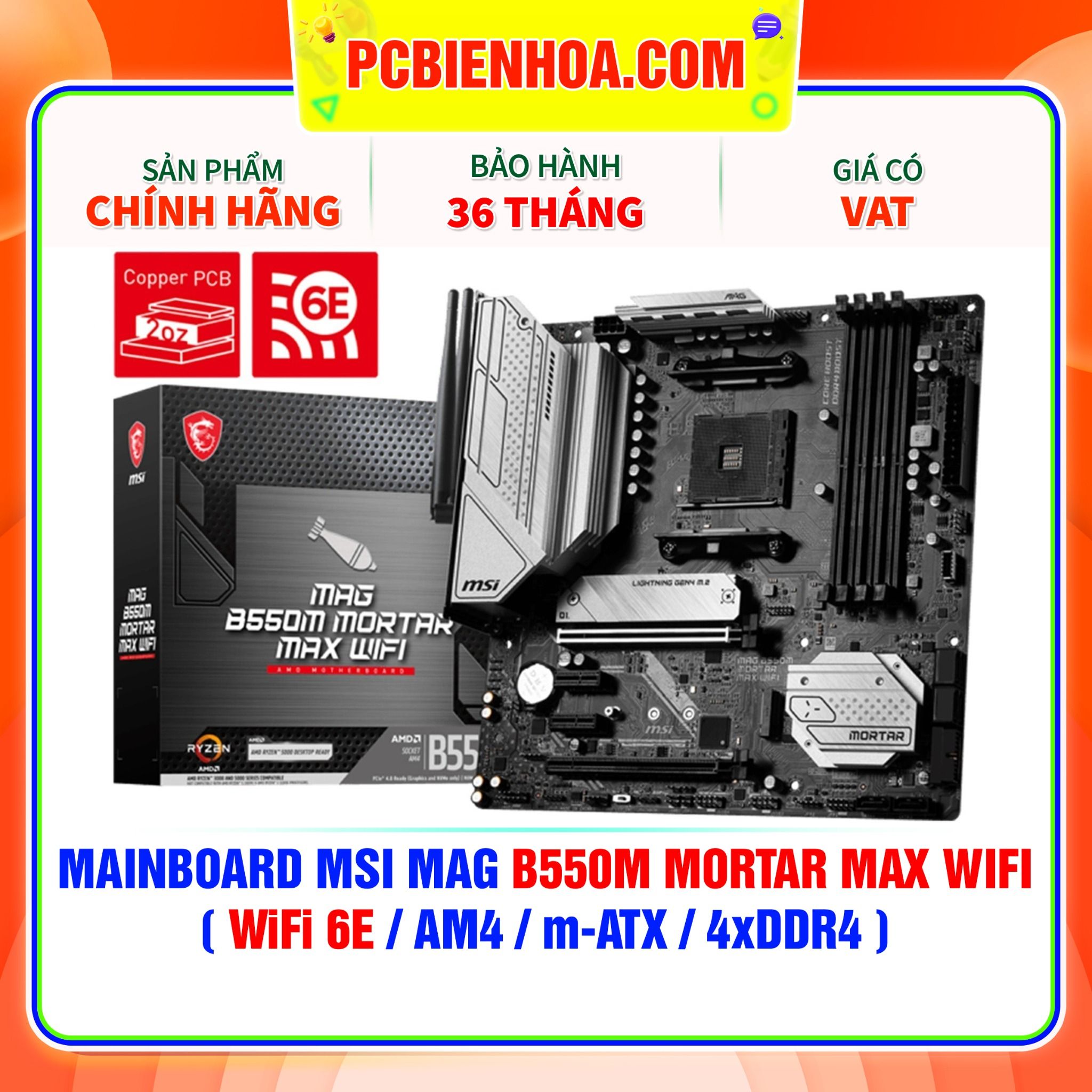  MAINBOARD MSI MAG B550M MORTAR MAX WIFI ( WiFi 6E / AM4 / m-ATX / 4xDDR4 ) 