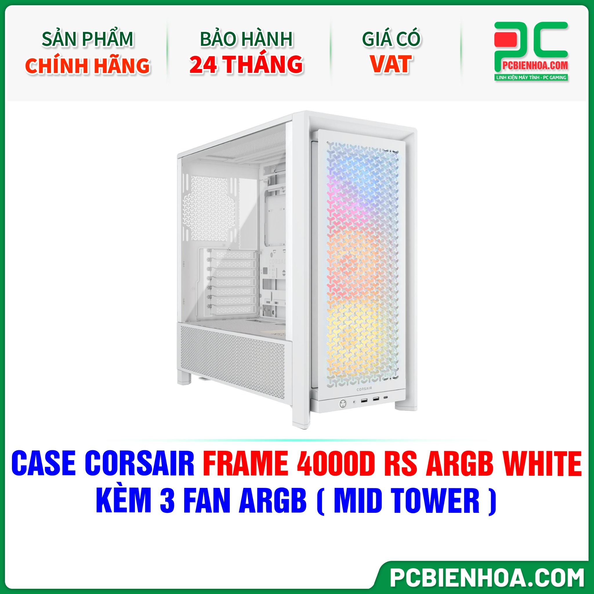 CASE CORSAIR FRAME 4000D RS ARGB WHITE - KÈM 3 FAN ARGB ( MID TOWER )