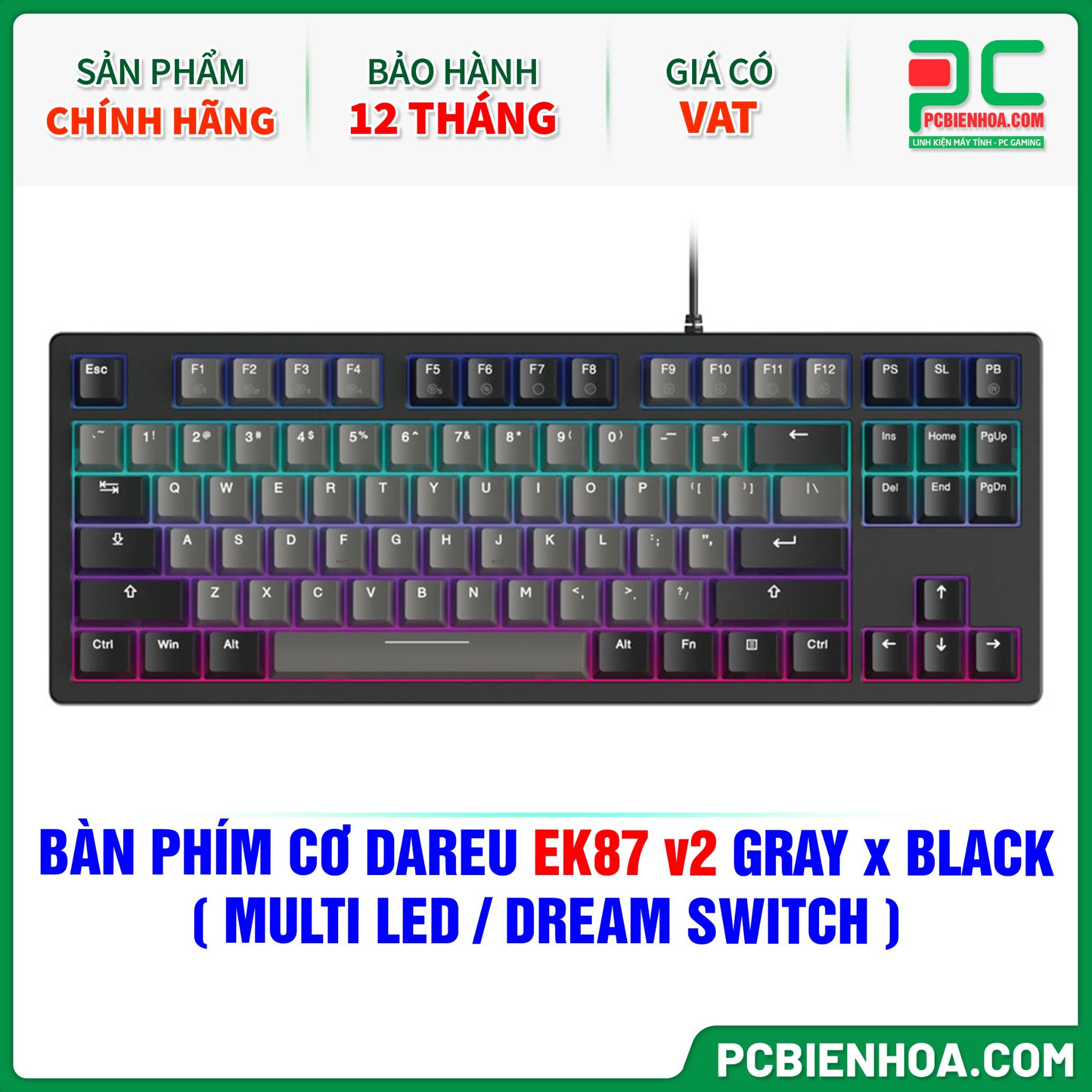 BÀN PHÍM CƠ DAREU EK87 v2 GRAY x BLACK ( MULTI LED / DREAM SWITCH )