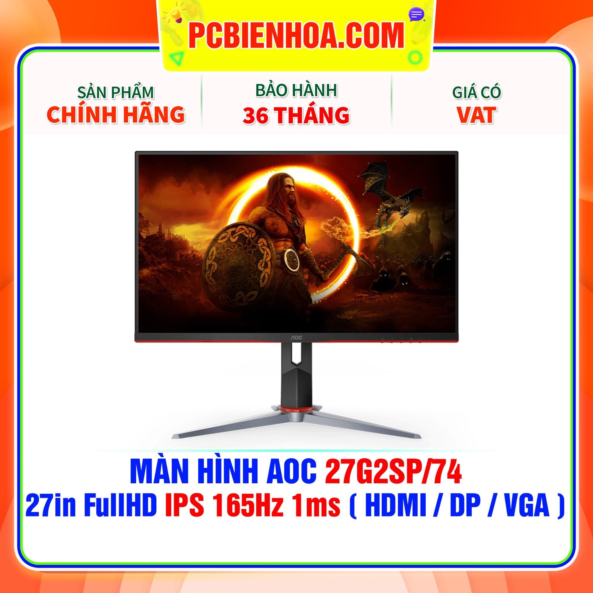  MÀN HÌNH AOC 27G2SP/74 27in FullHD IPS 165Hz 1ms ( HDMI / DP / VGA ) 