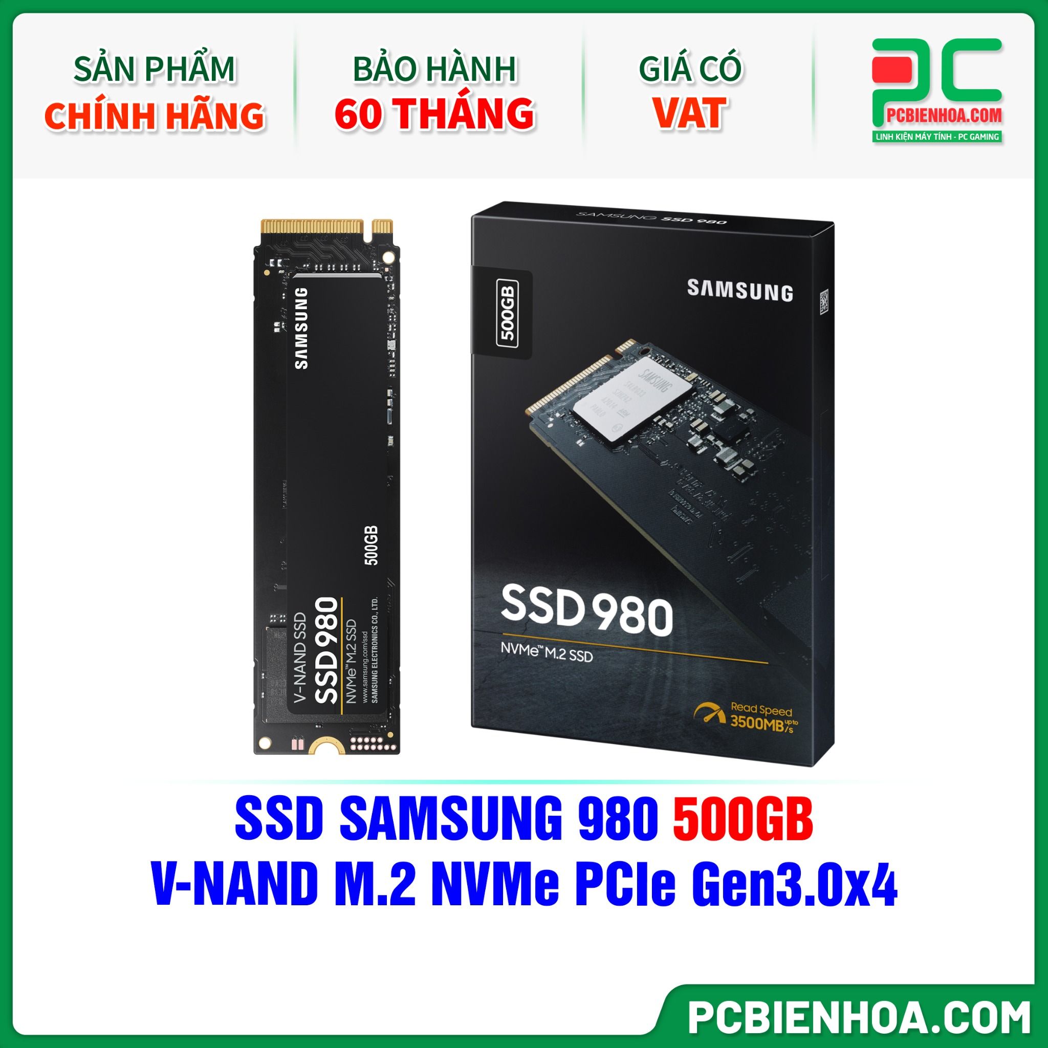 SSD SAMSUNG 980 500GB - V-NAND M.2 NVMe PCIe Gen3.0x4 ( MZ-V8V500BW )