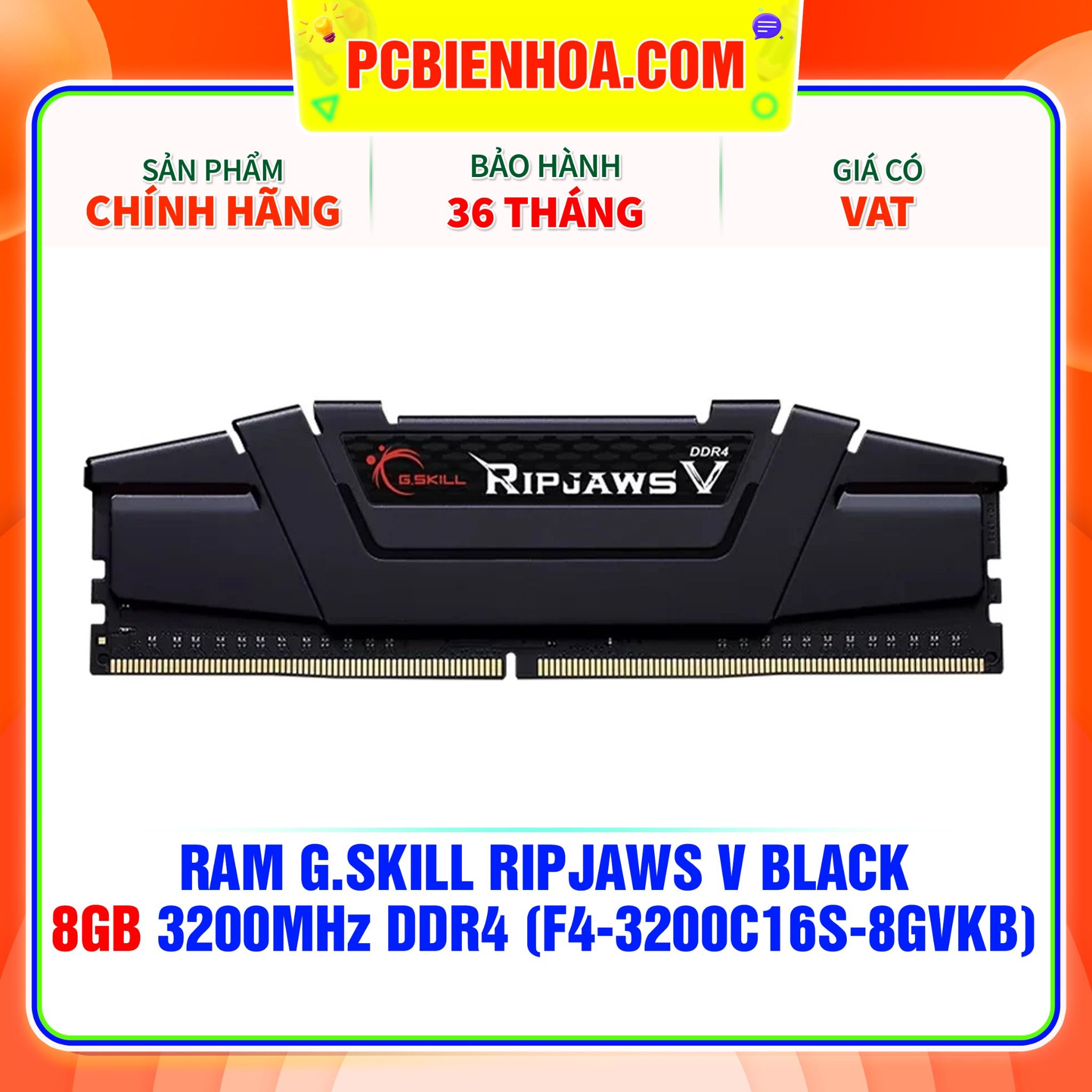  RAM G.SKILL RIPJAWS V BLACK 8GB 3200MHz DDR4 (F4-3200C16S-8GVKB) 