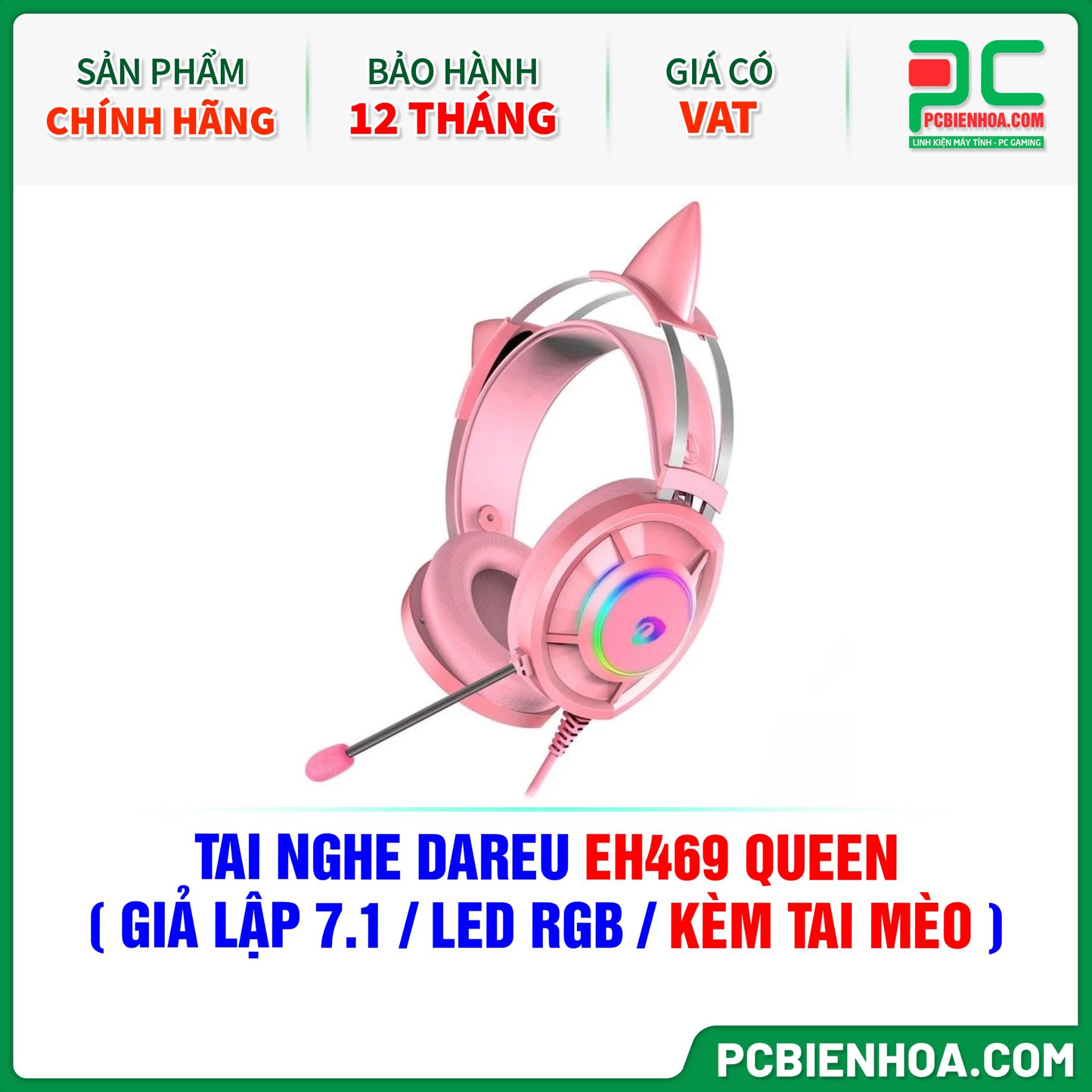 TAI NGHE DAREU EH469 QUEEN ( GIẢ LẬP 7.1 / LED RGB / KÈM TAI MÈO )