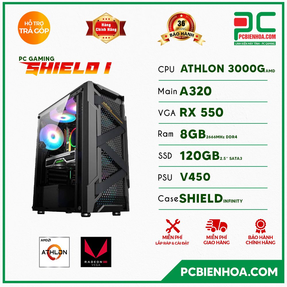 PC GAMING SHIELD I ( ATHLON 3000G / A320 / RX550 / 8GB / 120GB )