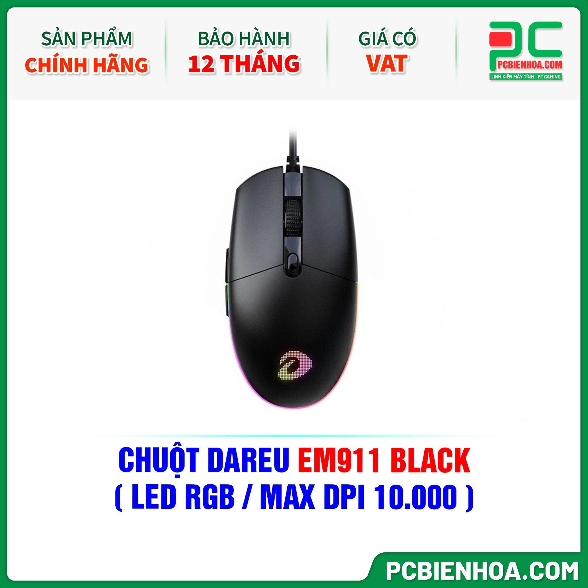 CHUỘT DAREU EM911 BLACK ( LED RGB / MAX DPI 10.000 )