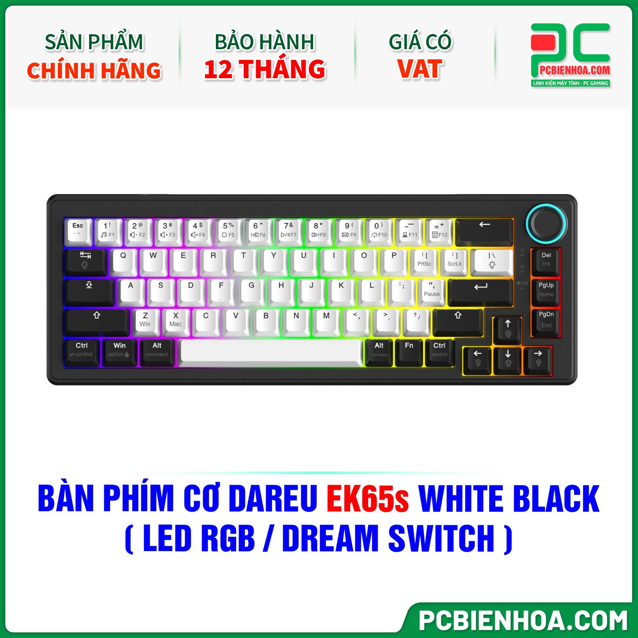 BÀN PHÍM CƠ DAREU EK65s WHITE BLACK ( LED RGB / DREAM SWITCH )