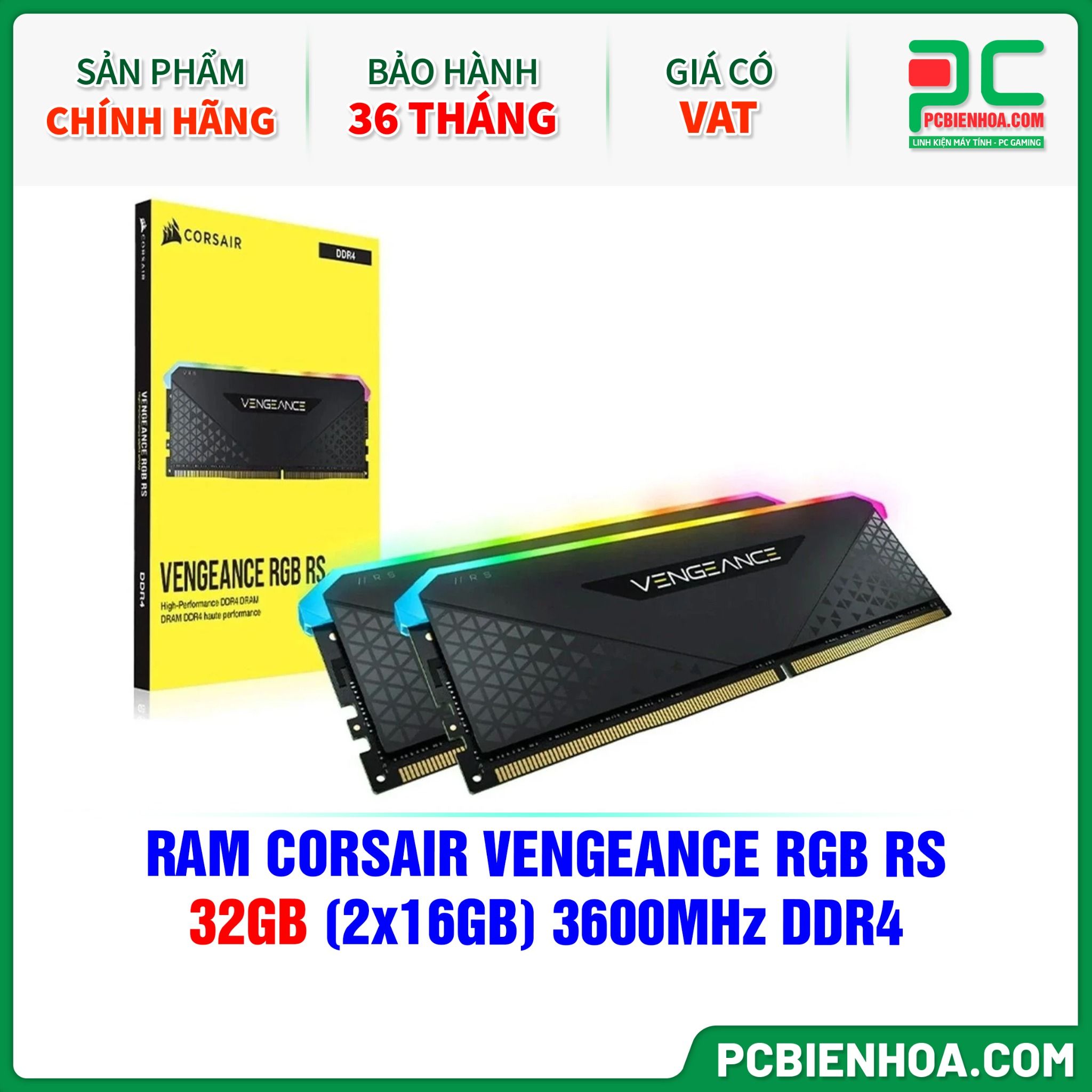 RAM CORSAIR VENGEANCE RGB RS - 32GB (2x16GB) 3600MHz DDR4 (CMG32GX4M2D3600C18)